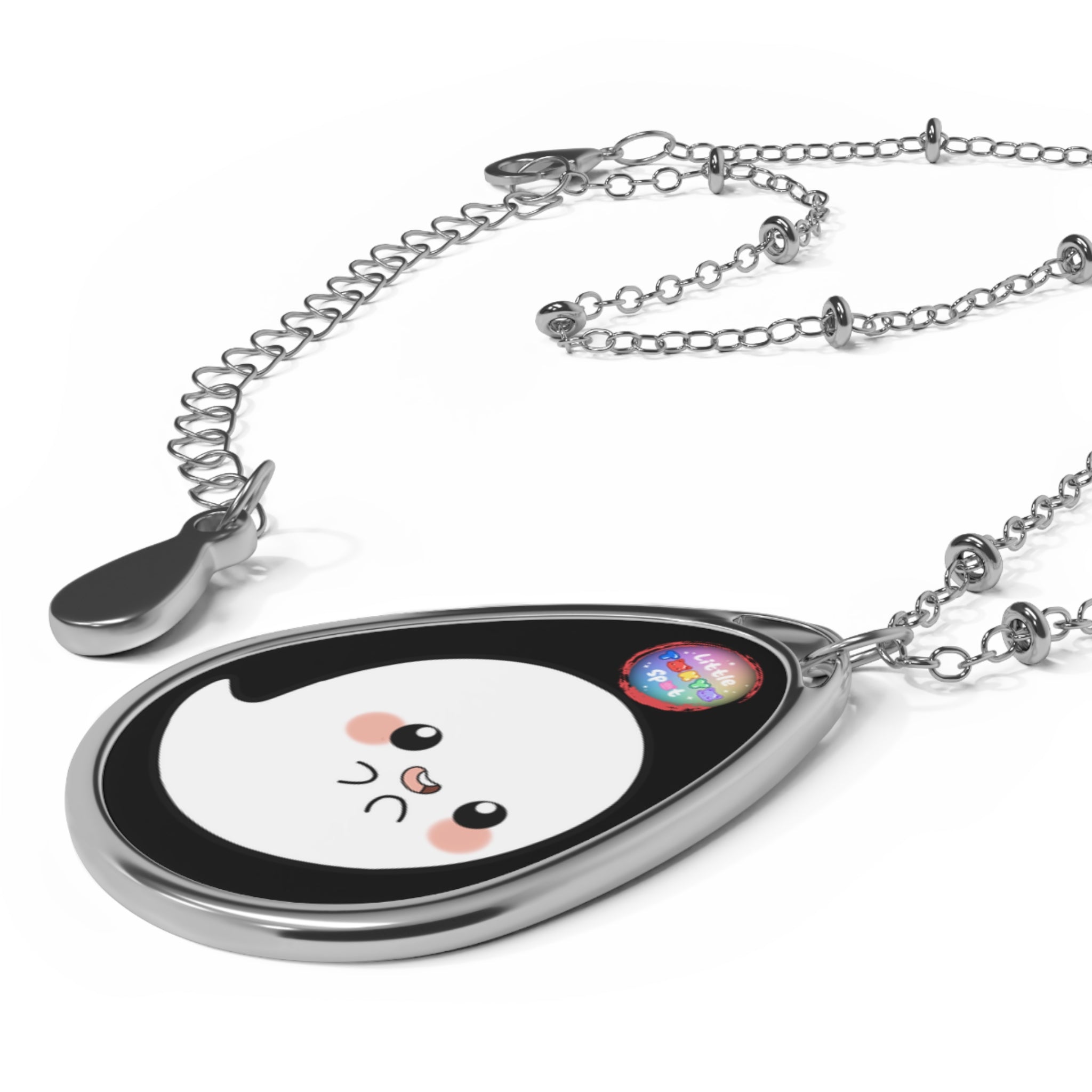 Cute Ghost Oval Necklace, Kawaii Jewelry, Whimsical Gift, Halloween Accessory, Teen Choker, Everyday Wear