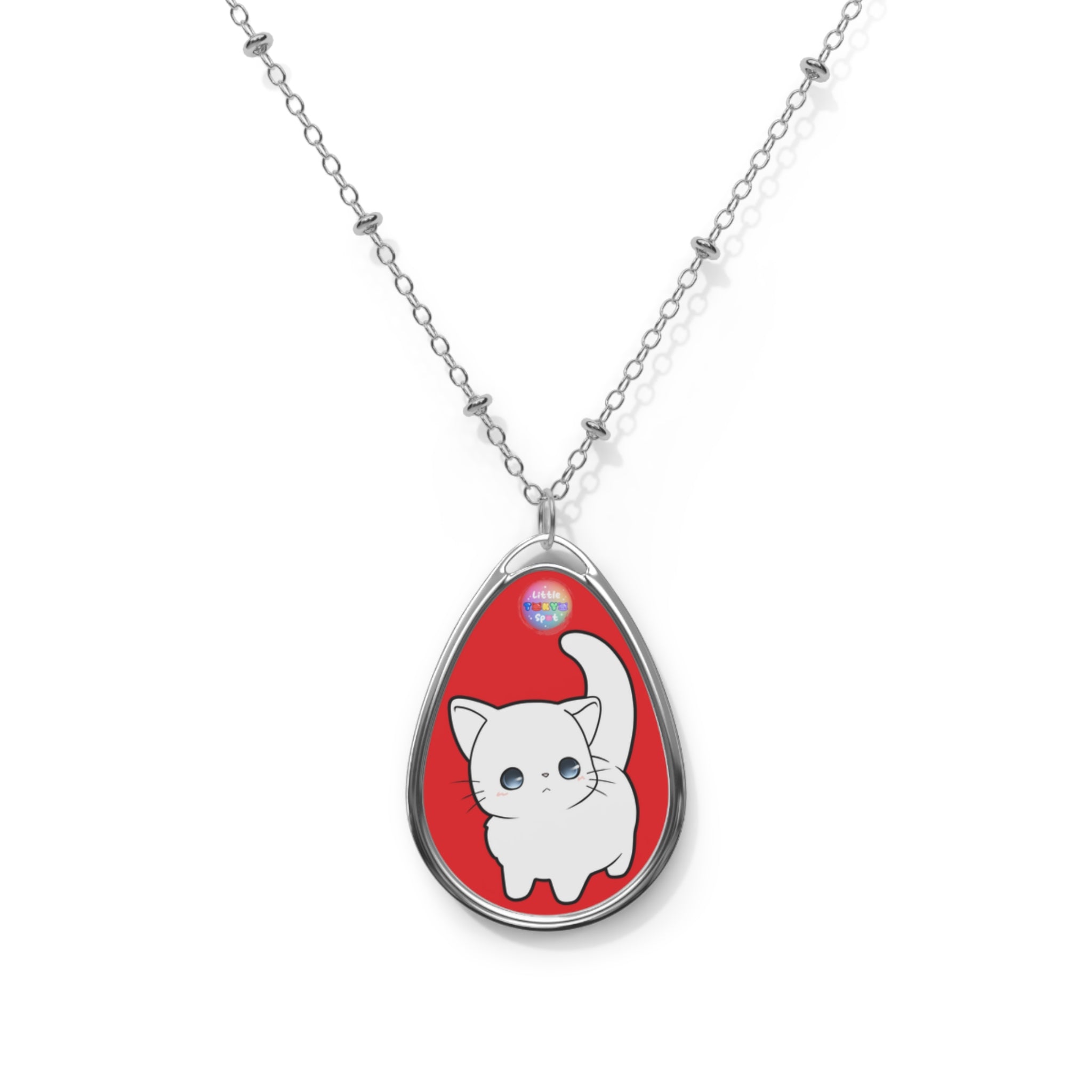 Cute Cat Pendant Jewelry, Cat Lover Gift, Oval Necklace for Pet Owners, Kawaii Accessories, Meow Necklace, Unique Gift Idea