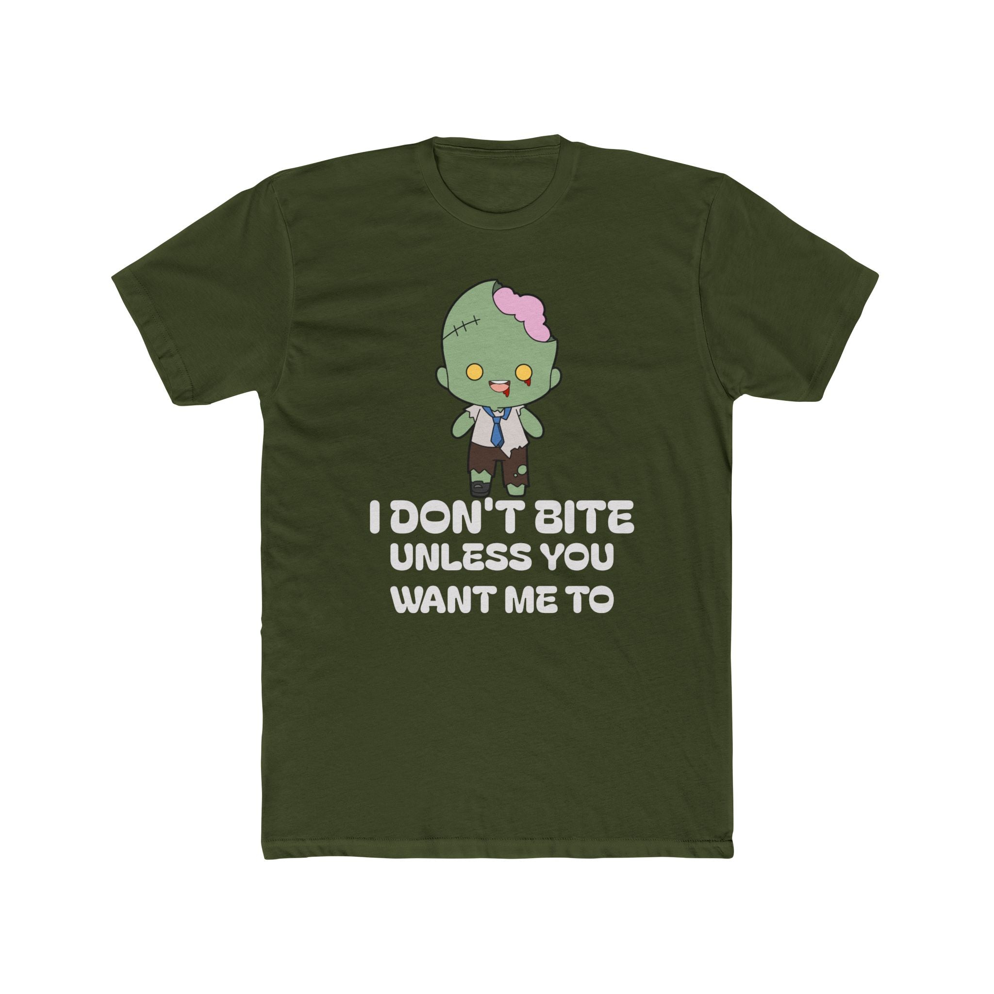 Cute Zombie Graphic T-Shirt | I Don’t Bite Unless You Want Me To, Funny Halloween Tee, Unisex Gift for Parties and Celebrations