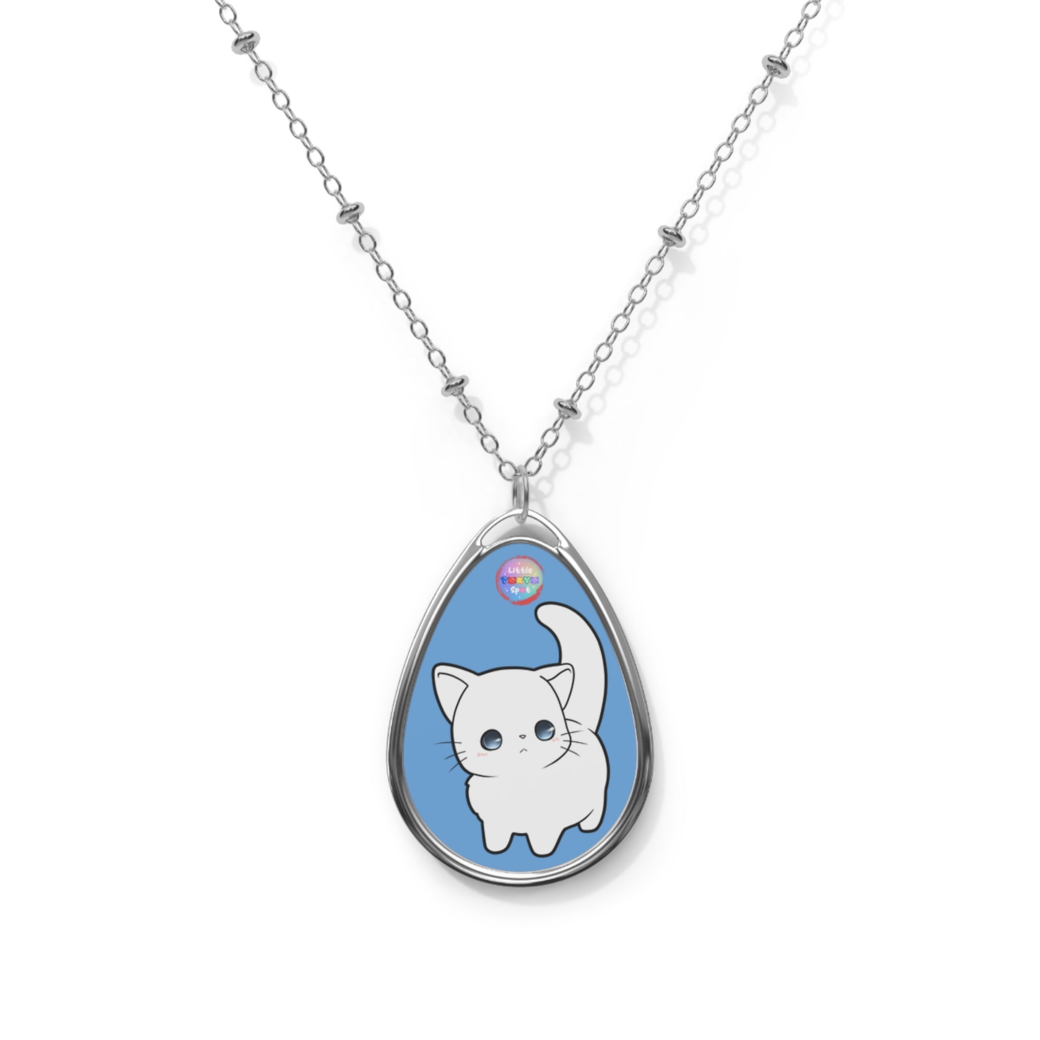 Cute Cat Oval Necklace, Kawaii Jewelry, Cat Lover Gift, Pet Memorial, Cat Themed Accessory, Unique Animal Necklace