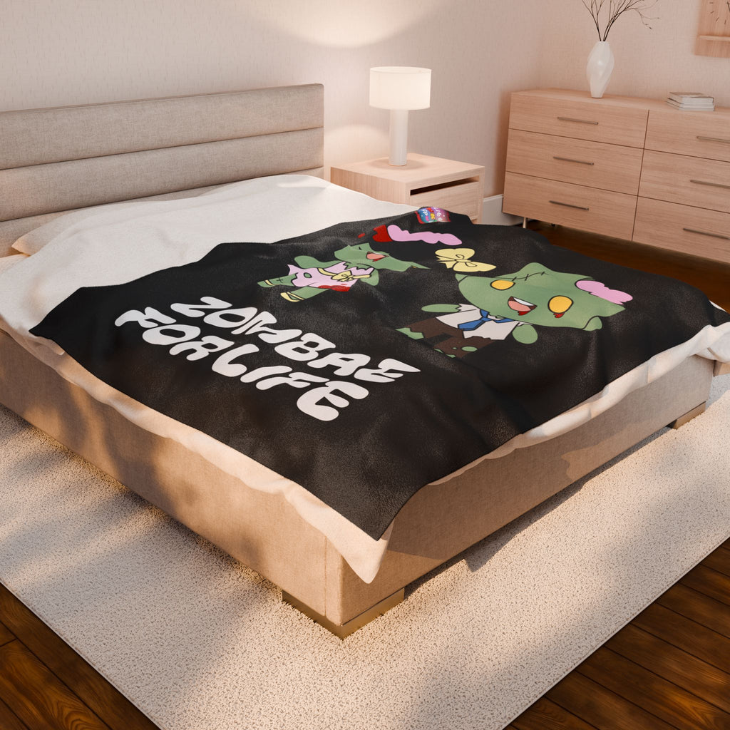 BLACK Zombie-Themed Velveteen Plush Blanket for Cozy Nights, Halloween Decor, Gift for Couples, Home Soft Furnishings, Cute & Fun Blanket