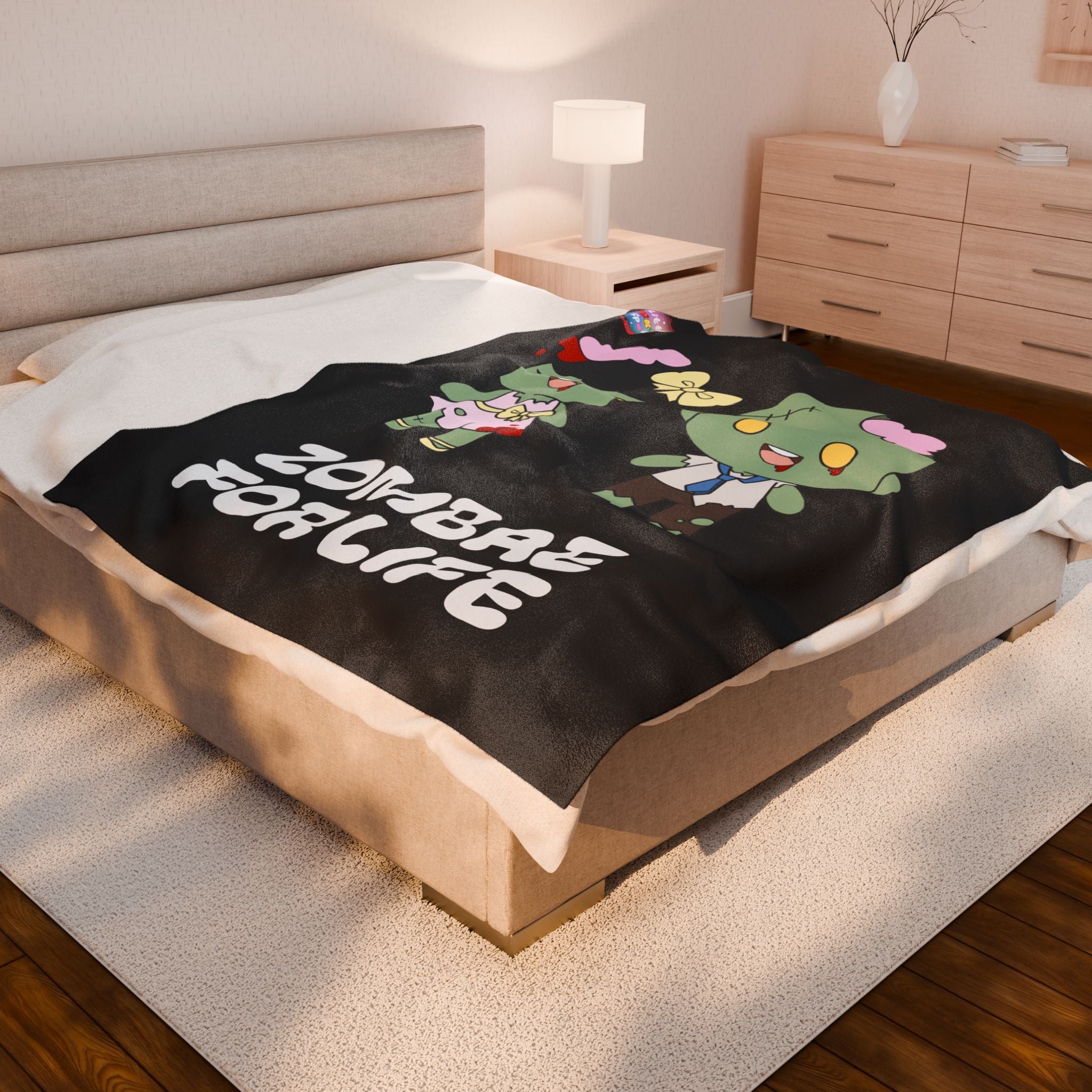 BLACK Zombie-Themed Velveteen Plush Blanket for Cozy Nights, Halloween Decor, Gift for Couples, Home Soft Furnishings, Cute & Fun Blanket