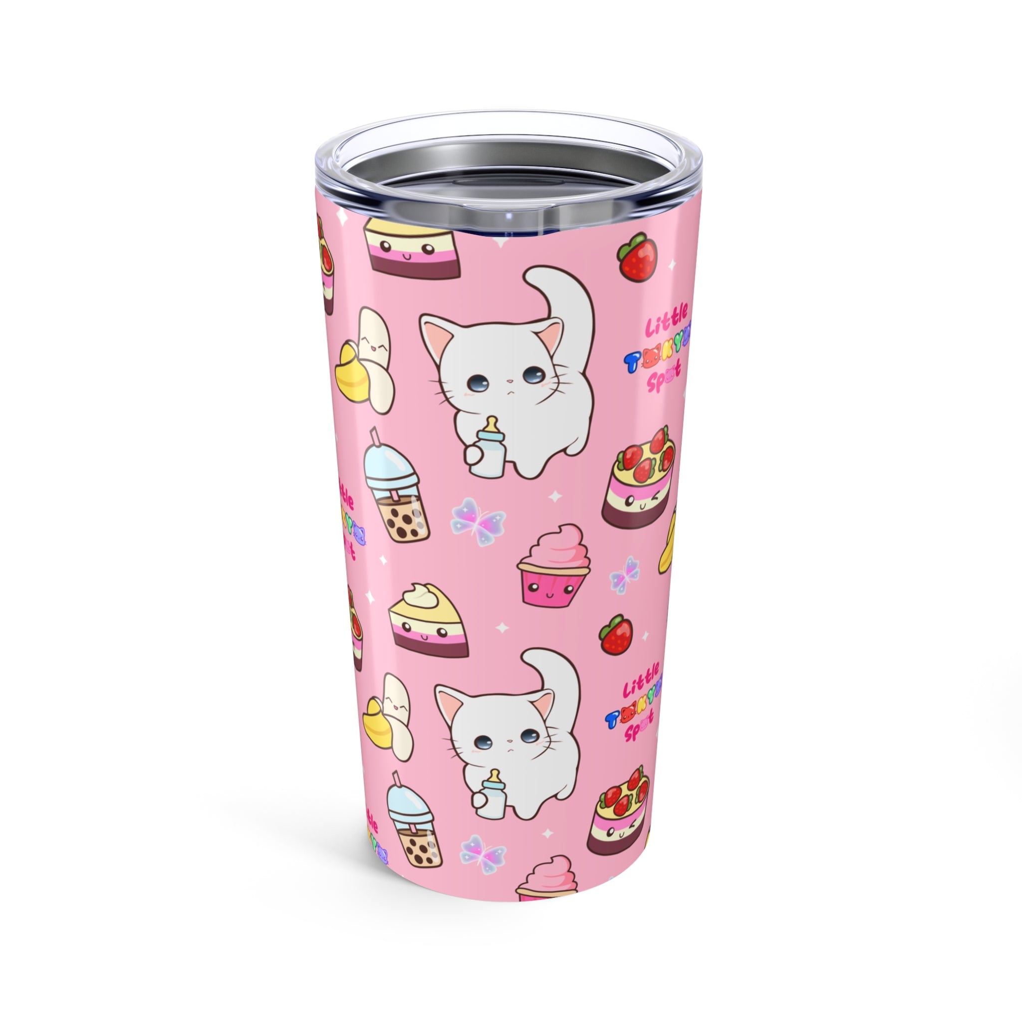 Cute Cat Tumbler 20oz, Cat Lover Gift, Pink Travel Mug, Kawaii Drink Cup, Birthday Gift for Animal Lovers