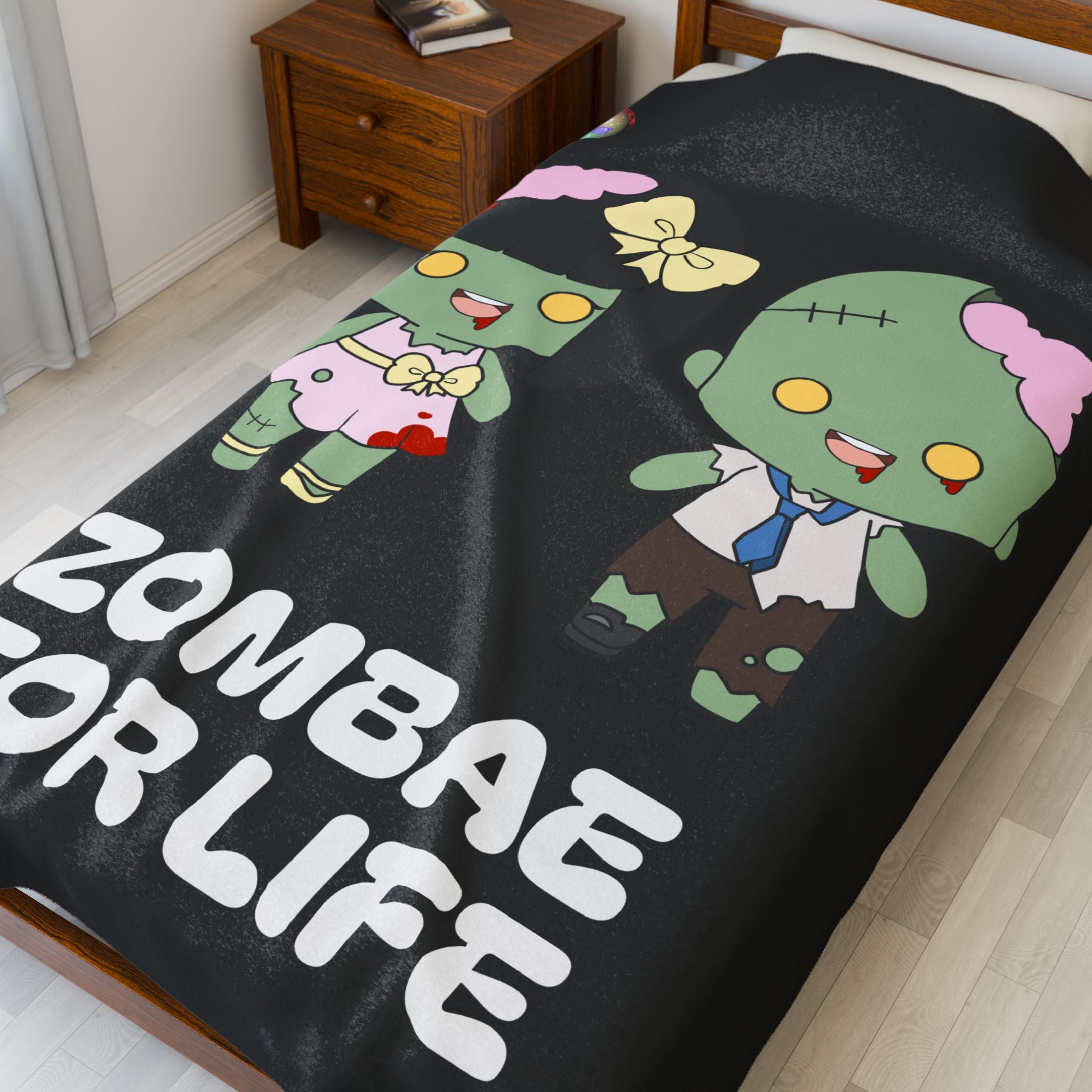 BLACK Zombie-Themed Velveteen Plush Blanket for Cozy Nights, Halloween Decor, Gift for Couples, Home Soft Furnishings, Cute & Fun Blanket