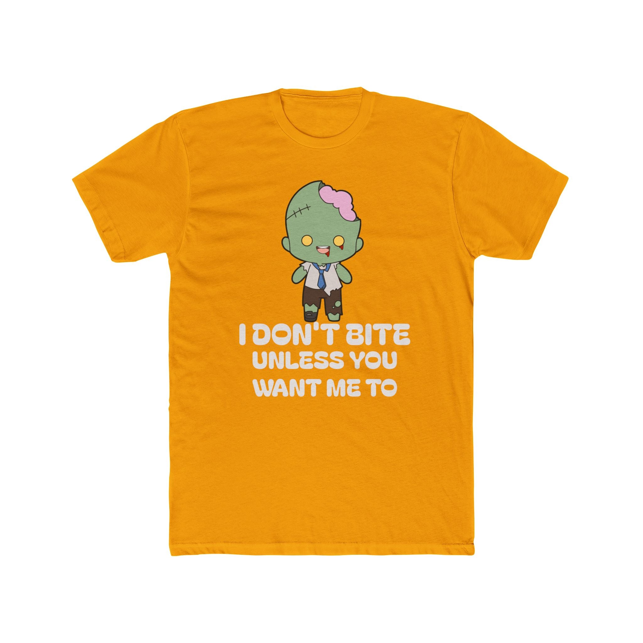 Cute Zombie Graphic T-Shirt | I Don’t Bite Unless You Want Me To, Funny Halloween Tee, Unisex Gift for Parties and Celebrations