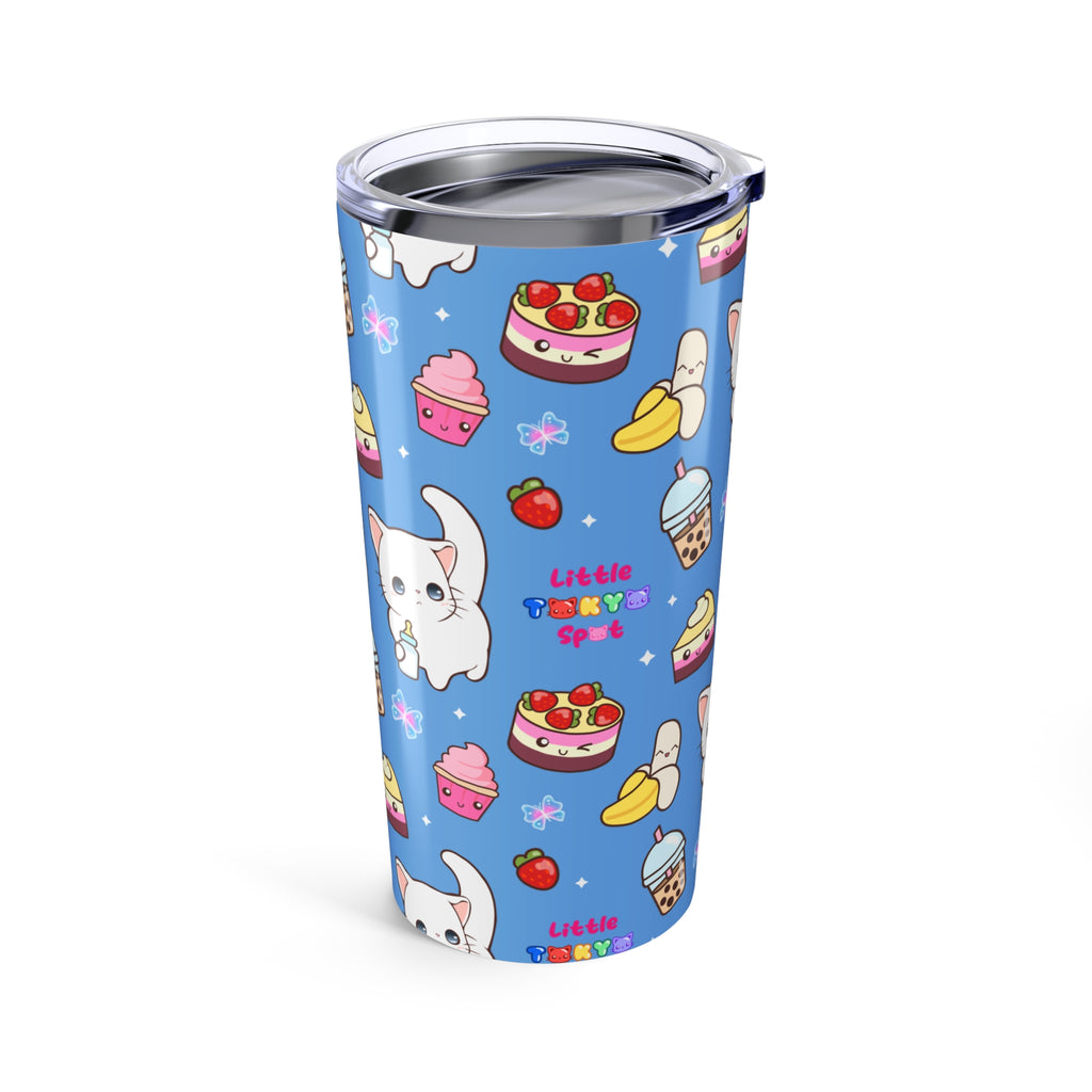 Cute Cat & Dessert Tumbler, 20oz Travel Mug, Adorable Pet Lover Gift, Kids Birthday Party Cup, Cheerful Drinkware