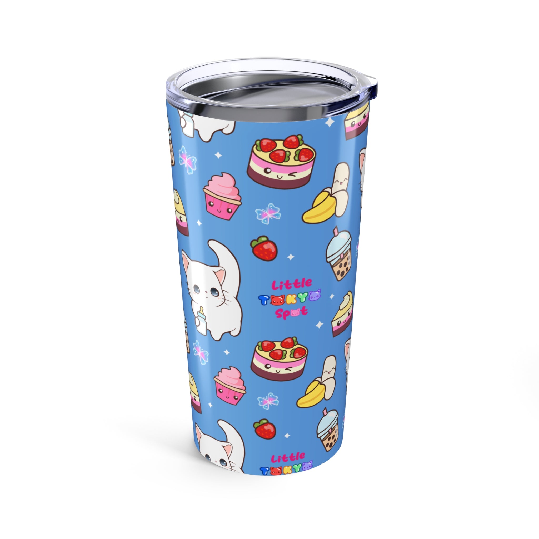 Cute Cat & Dessert Tumbler, 20oz Travel Mug, Adorable Pet Lover Gift, Kids Birthday Party Cup, Cheerful Drinkware