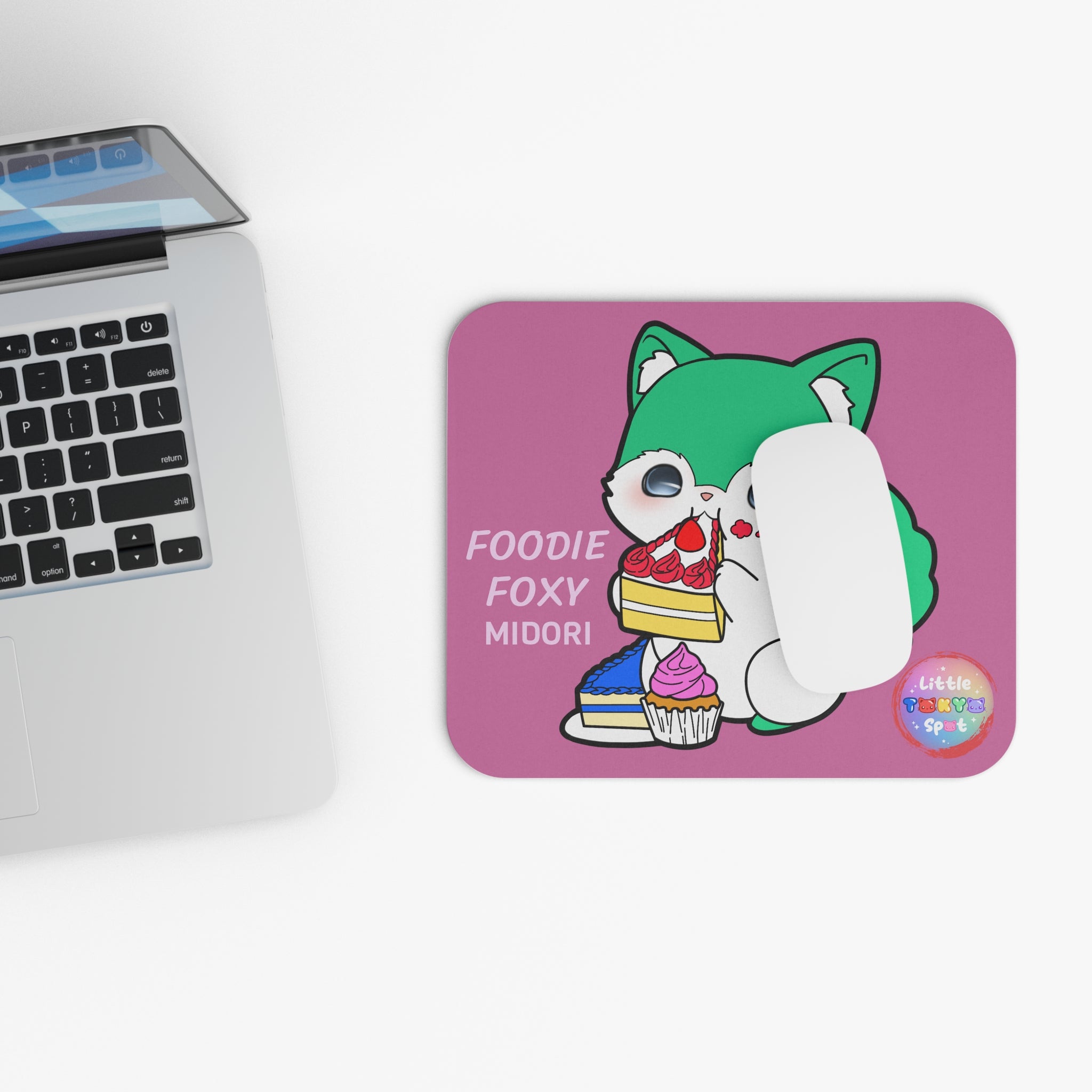 PINK Cute GREEN FOX Mouse Pad, FOX Lover Desk Accessory, Kawaii Office Decor, Personalized Gift, Home Office Essentials. COMPUTER ACCESSORIES