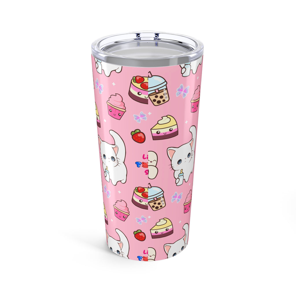 Cute Cat Tumbler 20oz, Cat Lover Gift, Pink Travel Mug, Kawaii Drink Cup, Birthday Gift for Animal Lovers