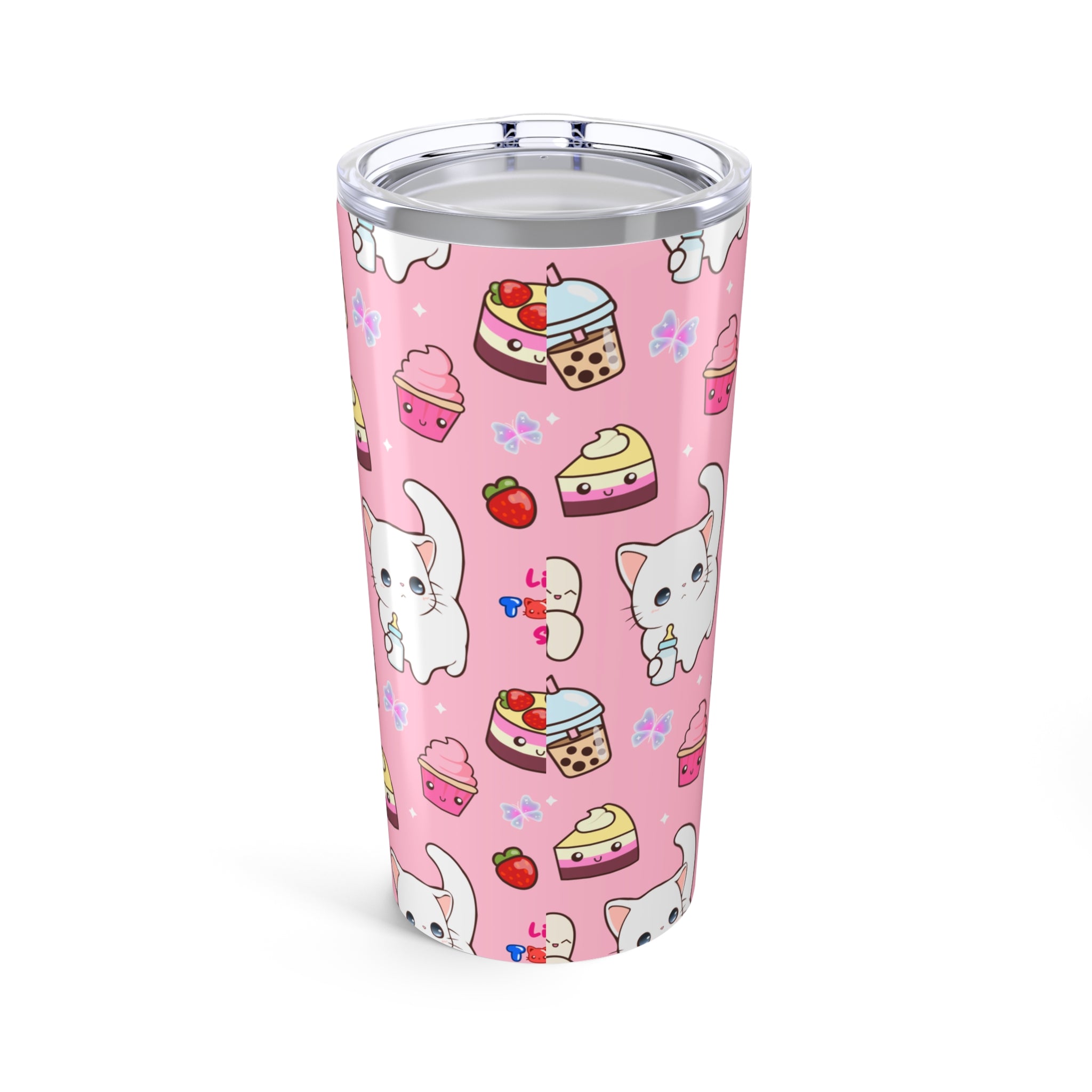 Cute Cat Tumbler 20oz, Cat Lover Gift, Pink Travel Mug, Kawaii Drink Cup, Birthday Gift for Animal Lovers