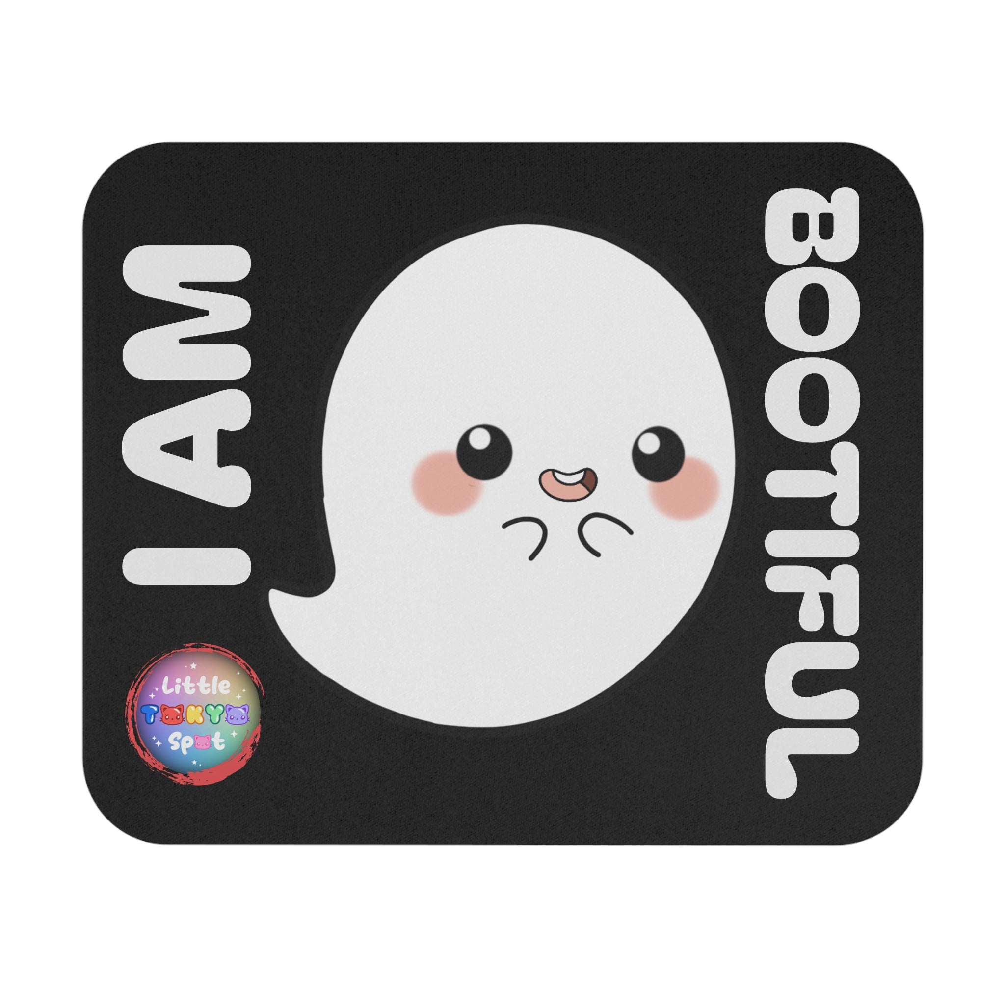 Ghost Themed Mouse Pad with 'I AM BOOTIFUL' Text | Fun Office Decor, Gamer Gift, Halloween Accessory, Cute Desk Decor