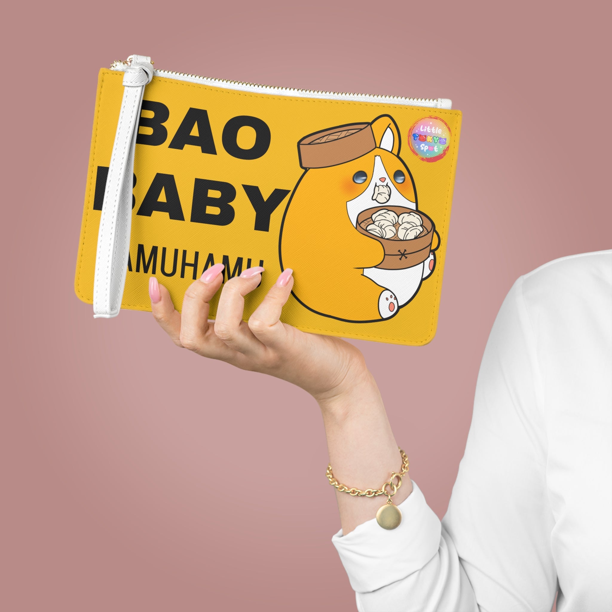 Cute Dog Foodie Yellow Clutch Bag, Bao Baby Bag, Boba Baby Pouch, Kawaii Accessory,  Purse, Pencil Case, Fun Gifts for Food Lovers