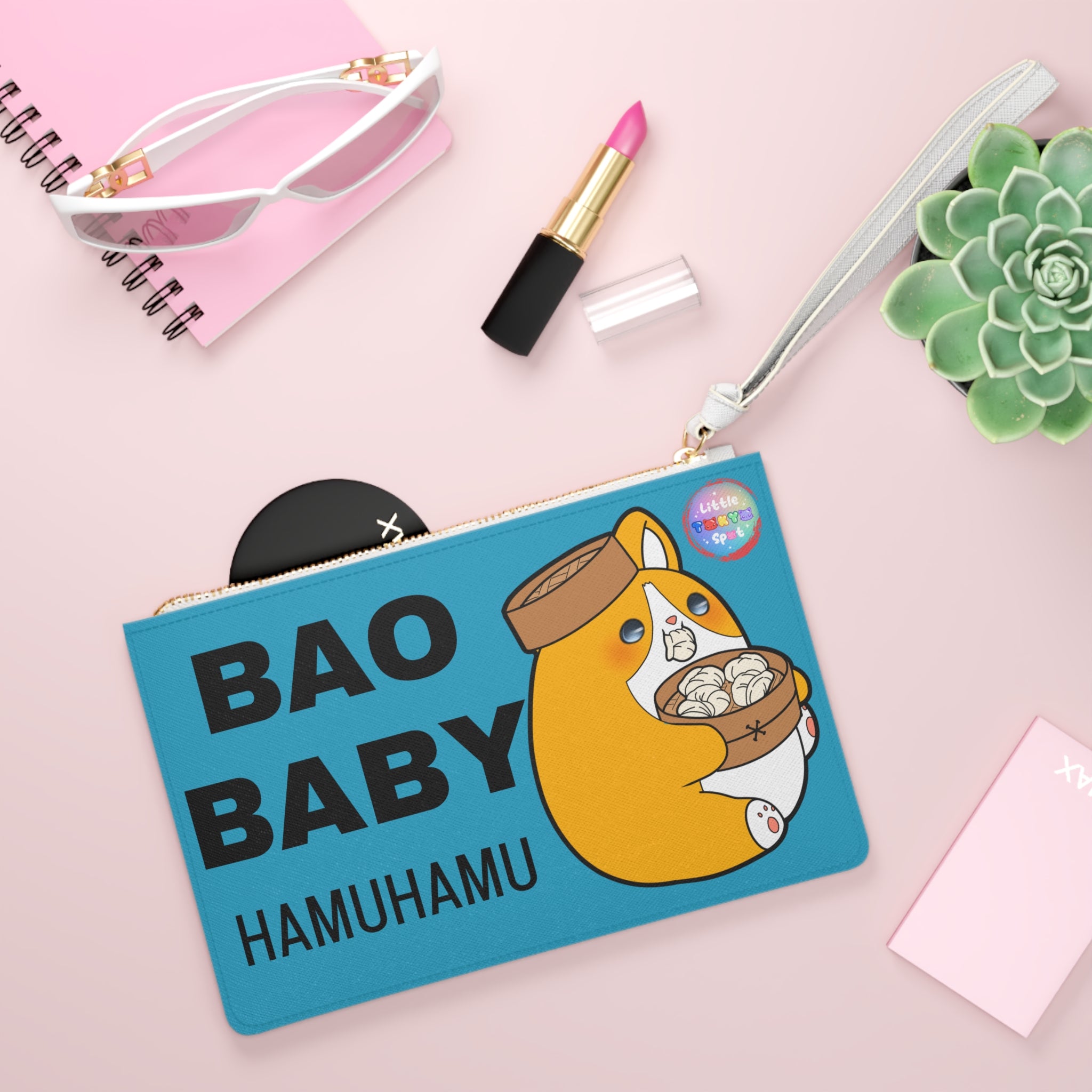 BLUE Cute Dog Foodie Clutch Bag, Bao Baby Bag, Boba Baby Pouch, Kawaii Accessory,  Purse, Pencil Case, Fun Gifts for Food Lovers