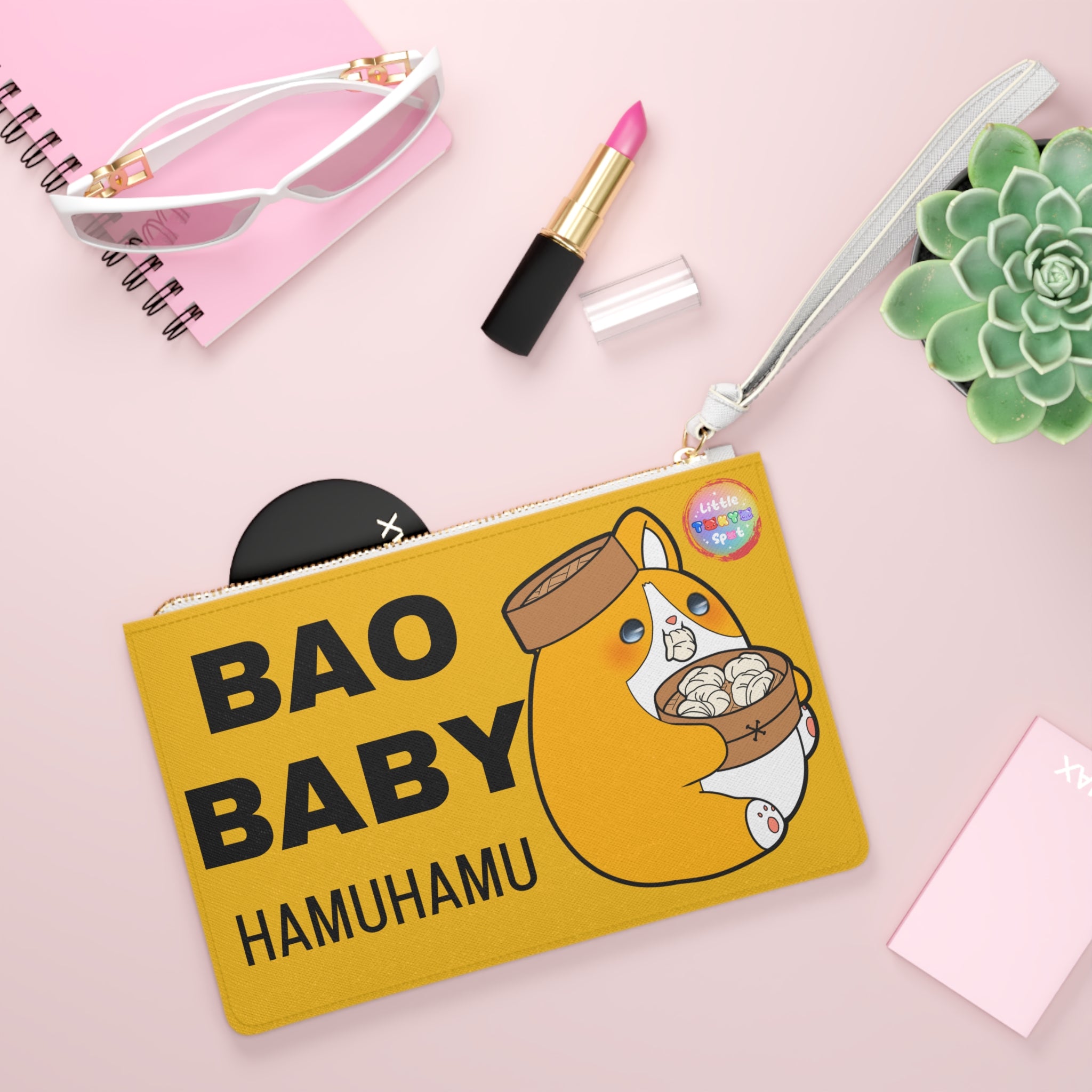 Cute Dog Foodie Yellow Clutch Bag, Bao Baby Bag, Boba Baby Pouch, Kawaii Accessory,  Purse, Pencil Case, Fun Gifts for Food Lovers