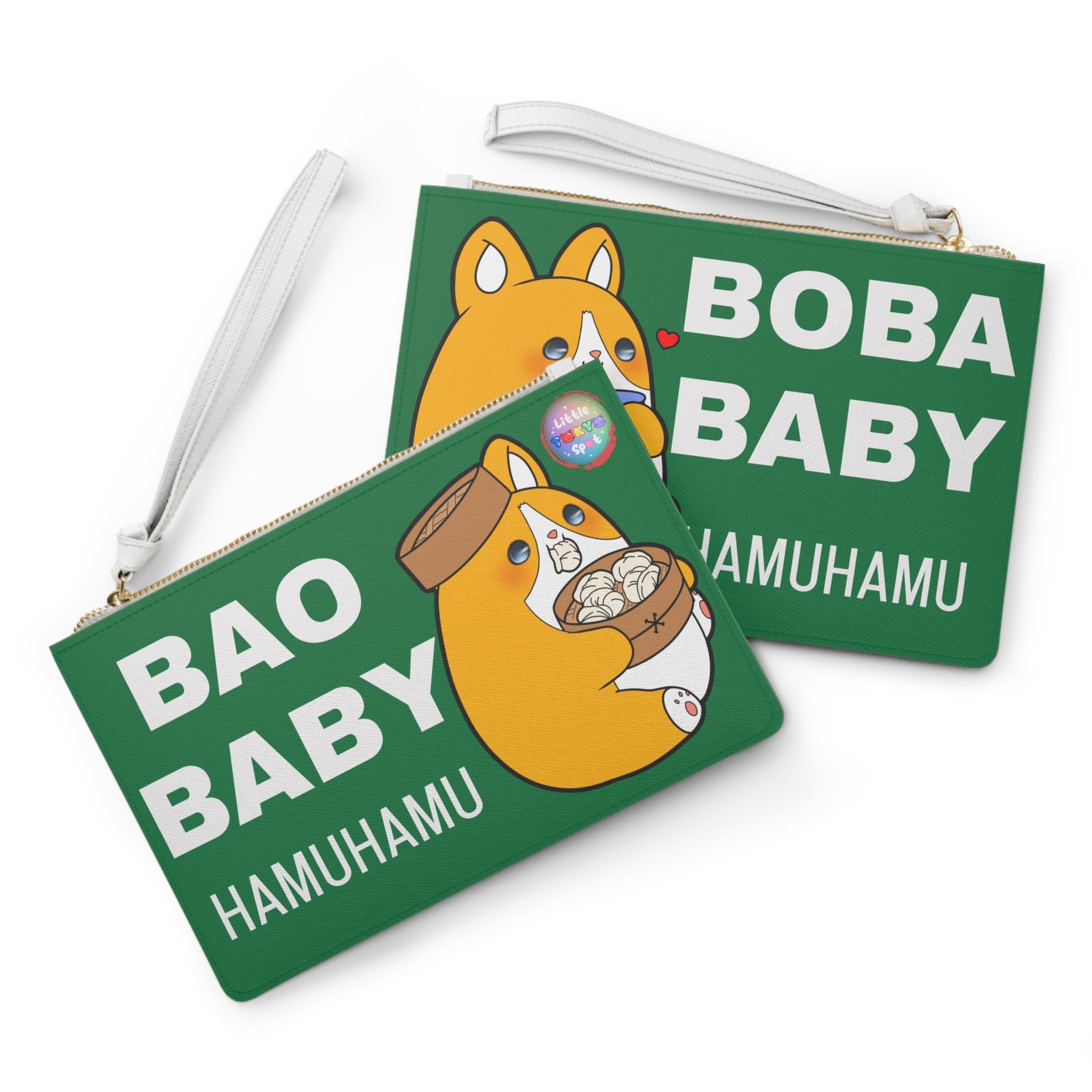 Green Cute Dog Foodie Clutch Bag, Bao Baby Bag, Boba Baby Pouch, Kawaii Accessory,  Purse, Pencil Case, Fun Gifts for Food Lovers