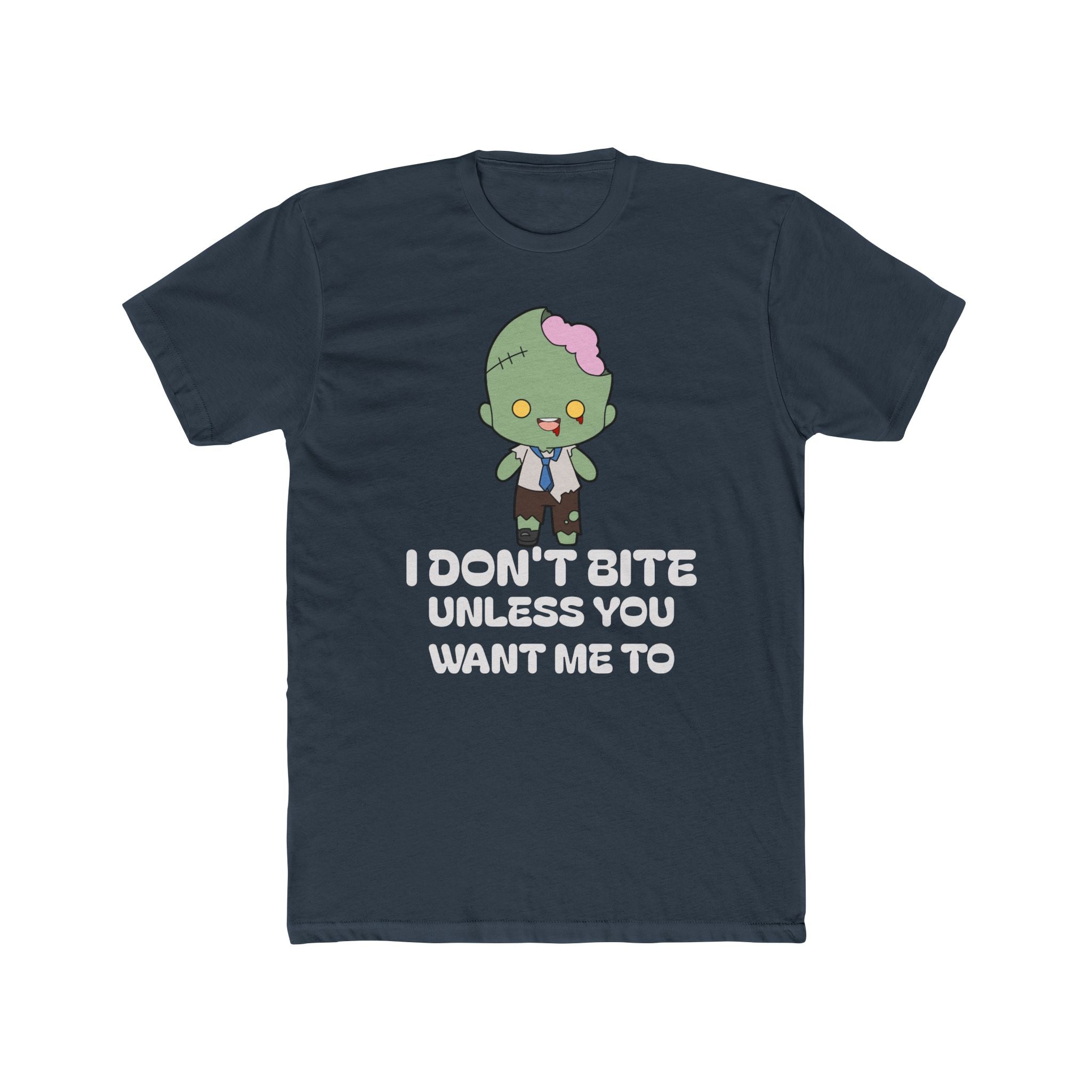 Cute Zombie Graphic T-Shirt | I Don’t Bite Unless You Want Me To, Funny Halloween Tee, Unisex Gift for Parties and Celebrations
