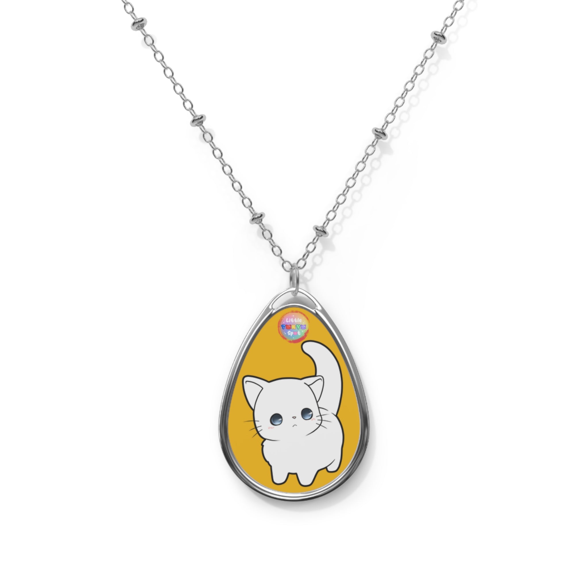 Cute Cat Oval Necklace, Pet Lovers Gift, Kawaii Jewelry, Animal Pendant, Birthday Gift, Cat Lover Necklace