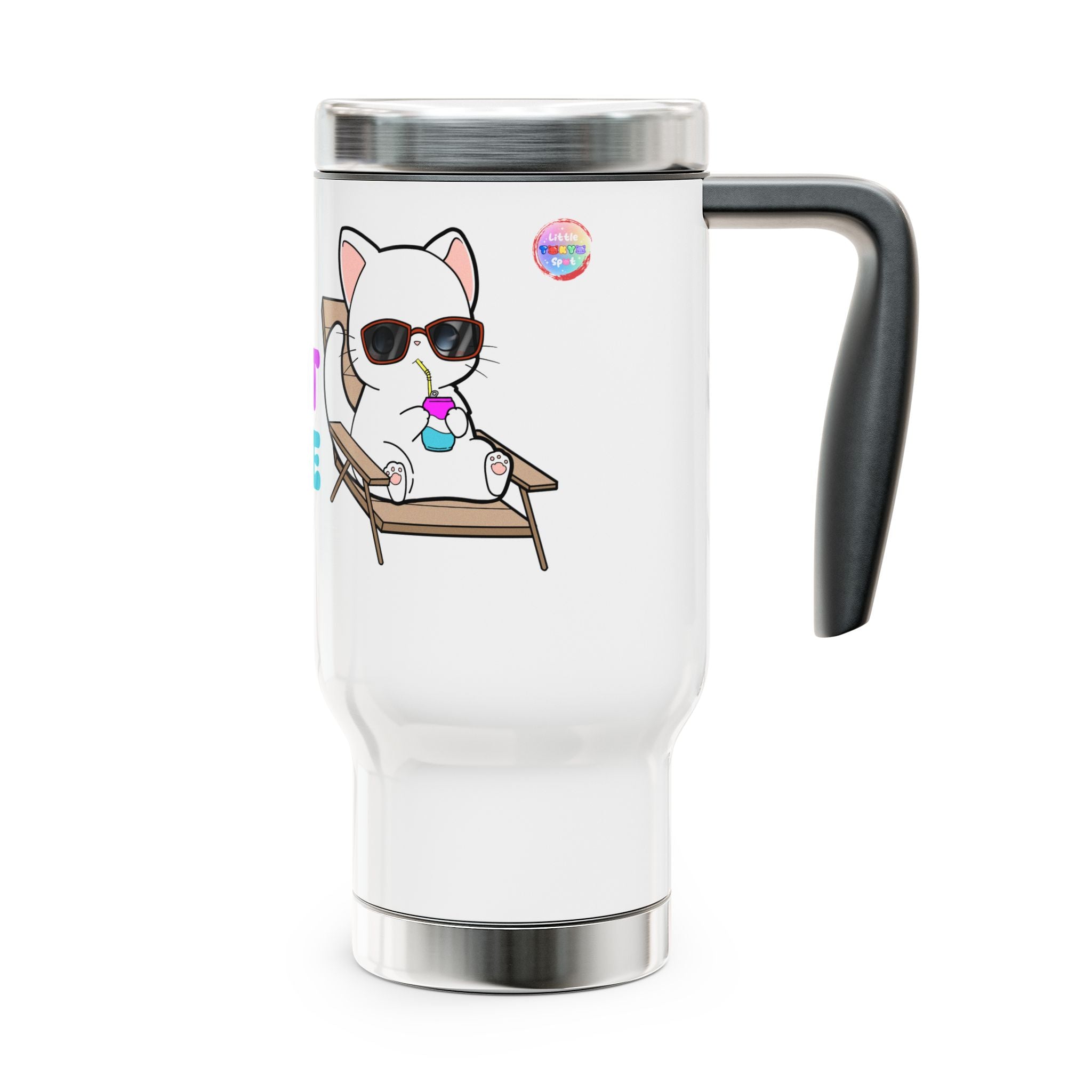 Purrfect Cattitude Travel Mug, Funny Cat Mug, Coffee Tumbler with Handle, Cute Pet Lover Gift, Warm Drink Container