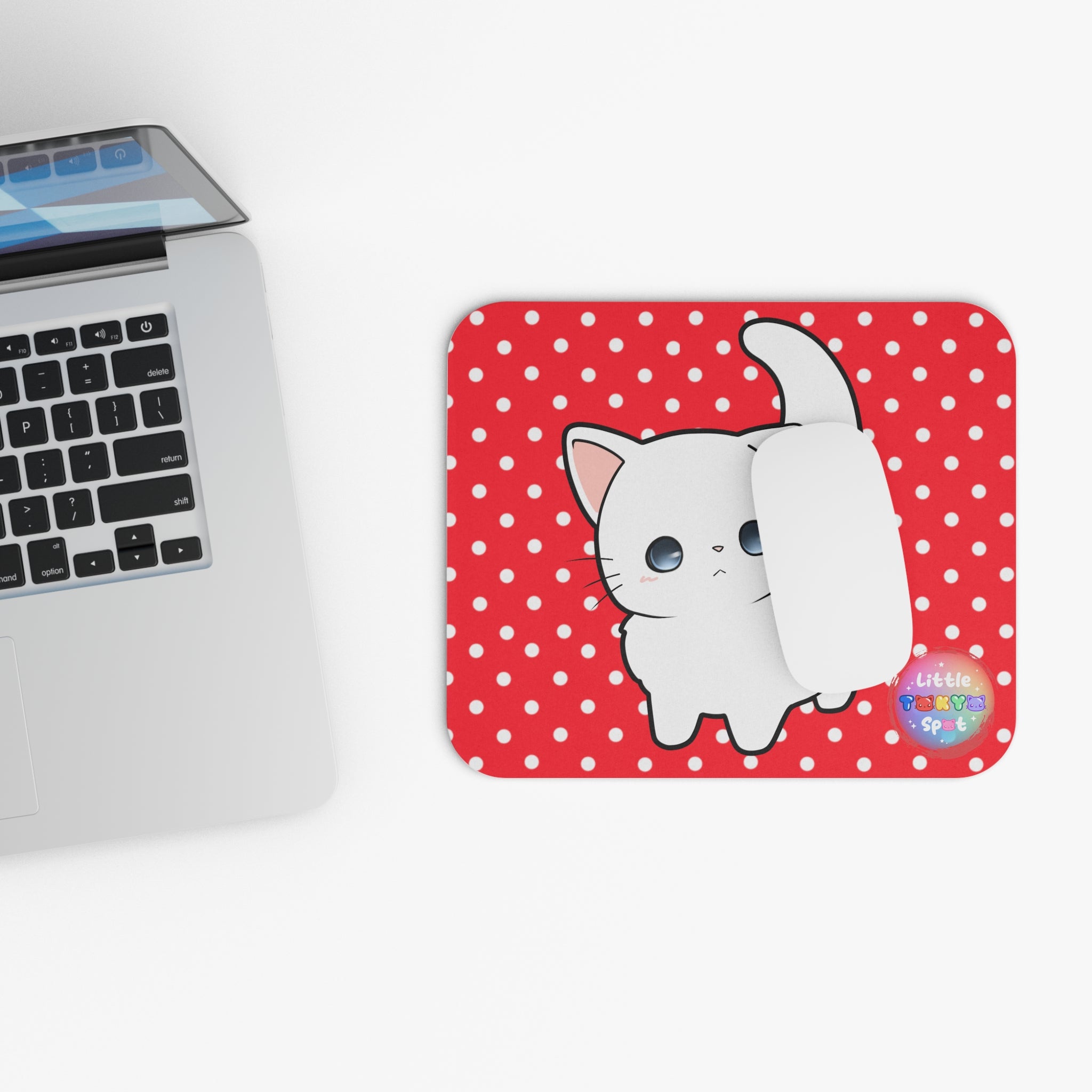Cute Cat Mouse Pad - Red Polka Dots Design, Desk Accessories, Pet Lover Gift, Cute Office Decor, Cat-Themed Gift