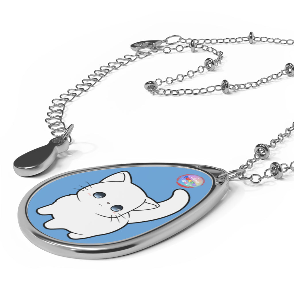 Cute Cat Oval Necklace, Kawaii Jewelry, Cat Lover Gift, Pet Memorial, Cat Themed Accessory, Unique Animal Necklace