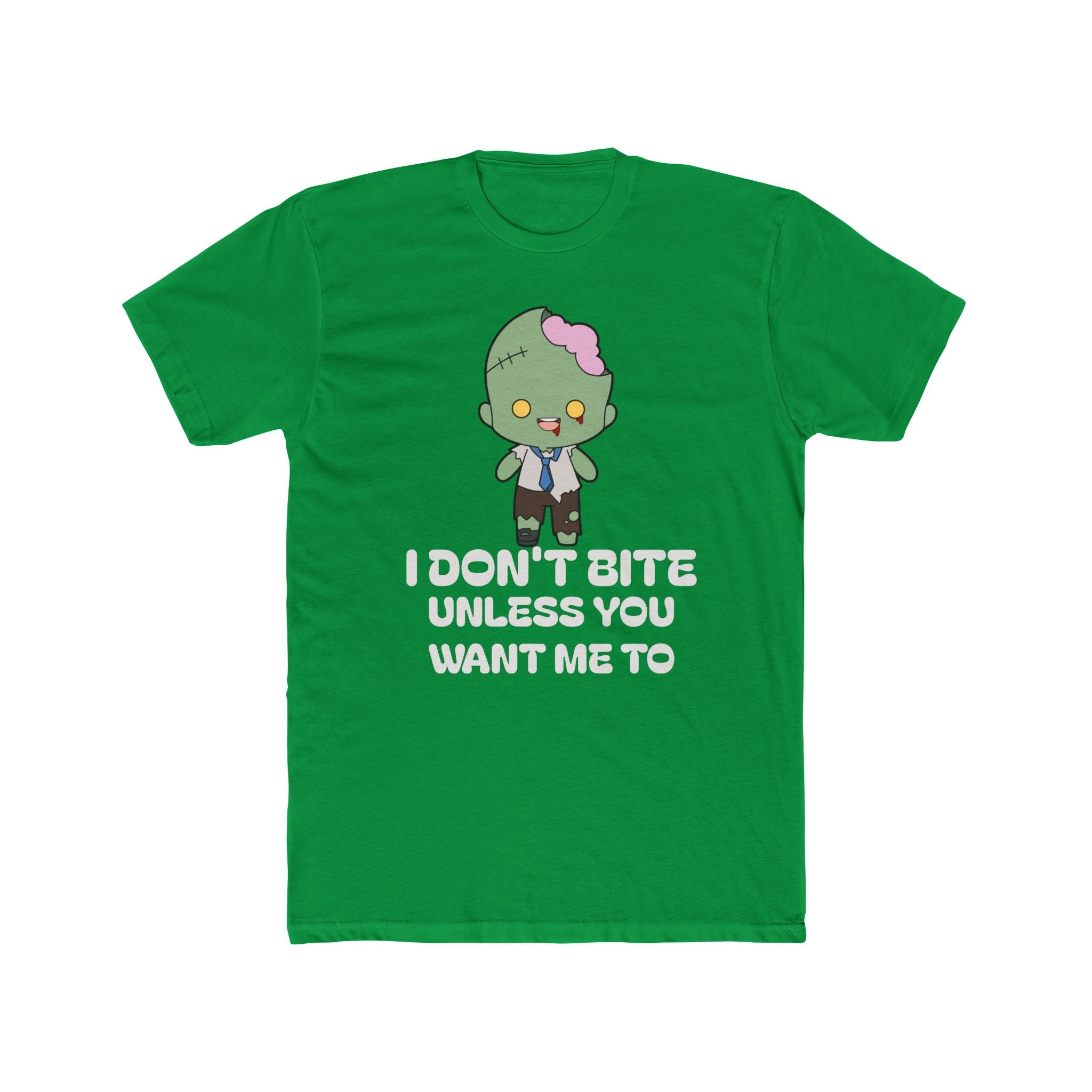 Cute Zombie Graphic T-Shirt | I Don’t Bite Unless You Want Me To, Funny Halloween Tee, Unisex Gift for Parties and Celebrations