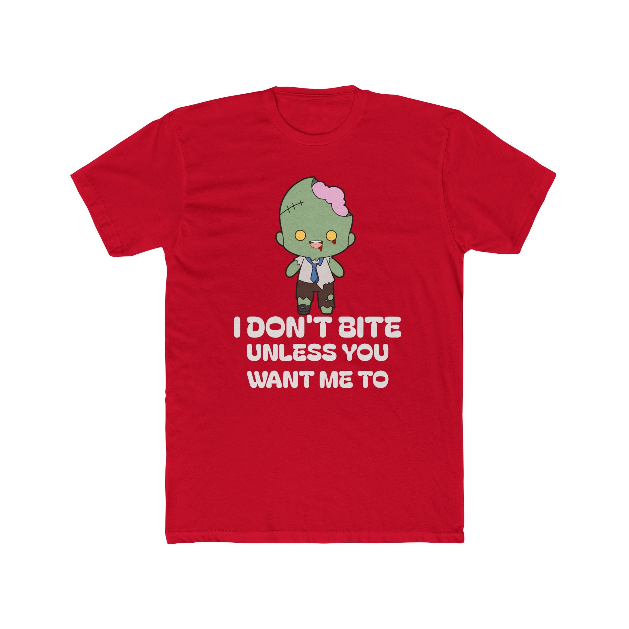 Cute Zombie Graphic T-Shirt | I Don’t Bite Unless You Want Me To, Funny Halloween Tee, Unisex Gift for Parties and Celebrations