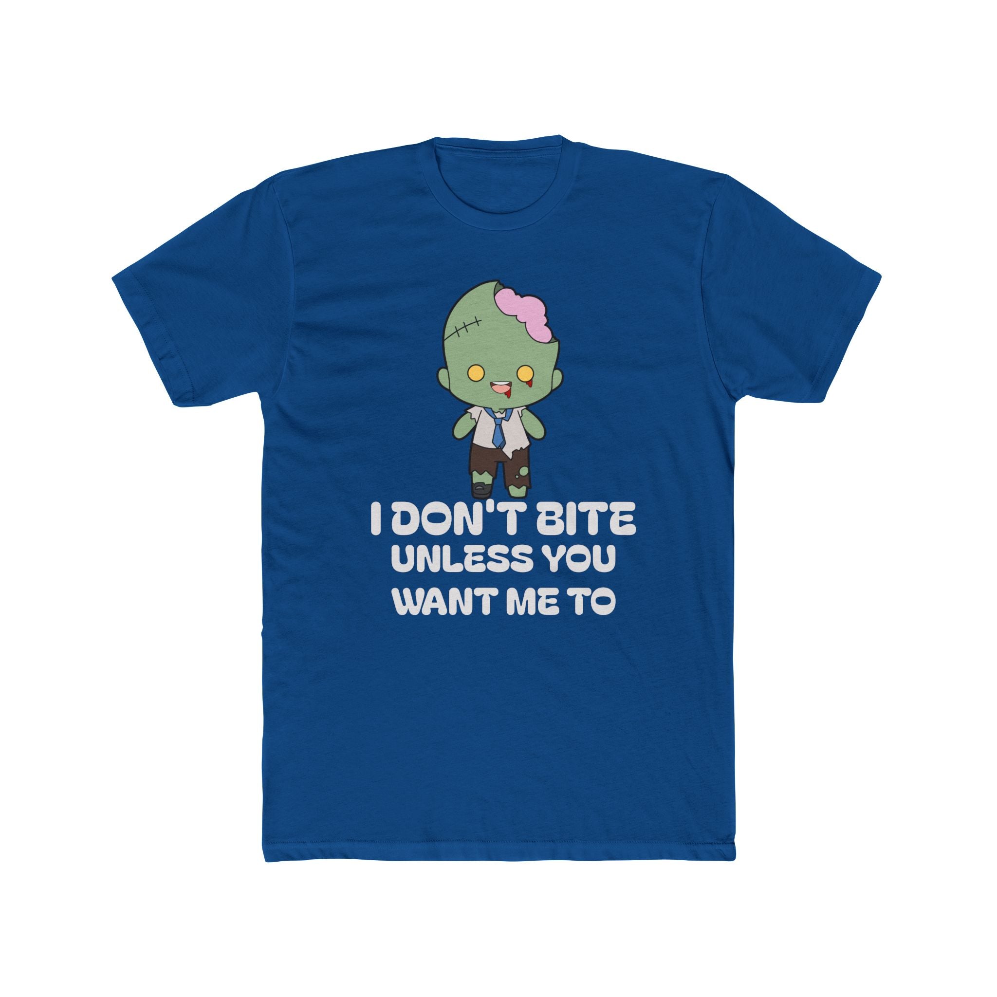 Cute Zombie Graphic T-Shirt | I Don’t Bite Unless You Want Me To, Funny Halloween Tee, Unisex Gift for Parties and Celebrations
