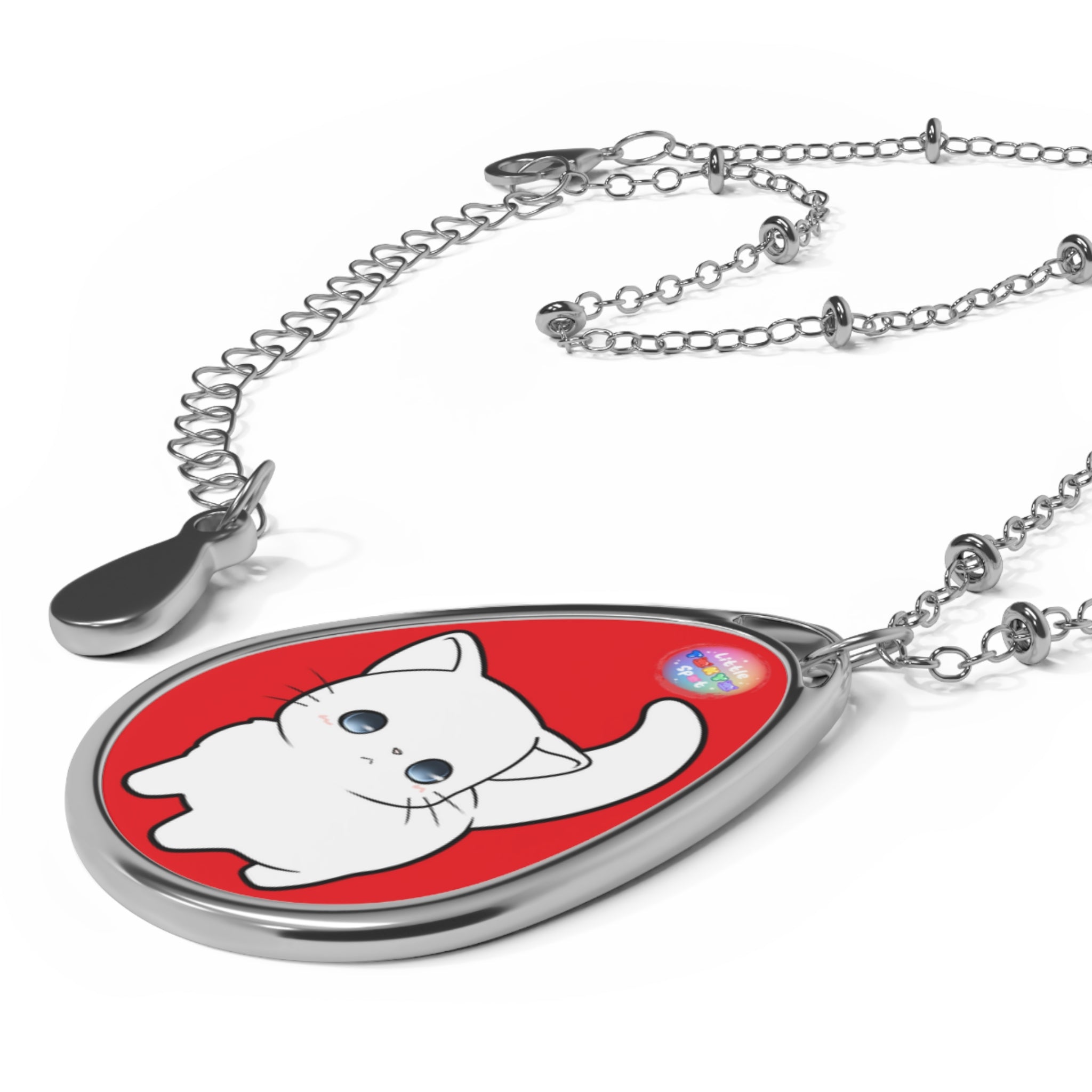 Cute Cat Pendant Jewelry, Cat Lover Gift, Oval Necklace for Pet Owners, Kawaii Accessories, Meow Necklace, Unique Gift Idea