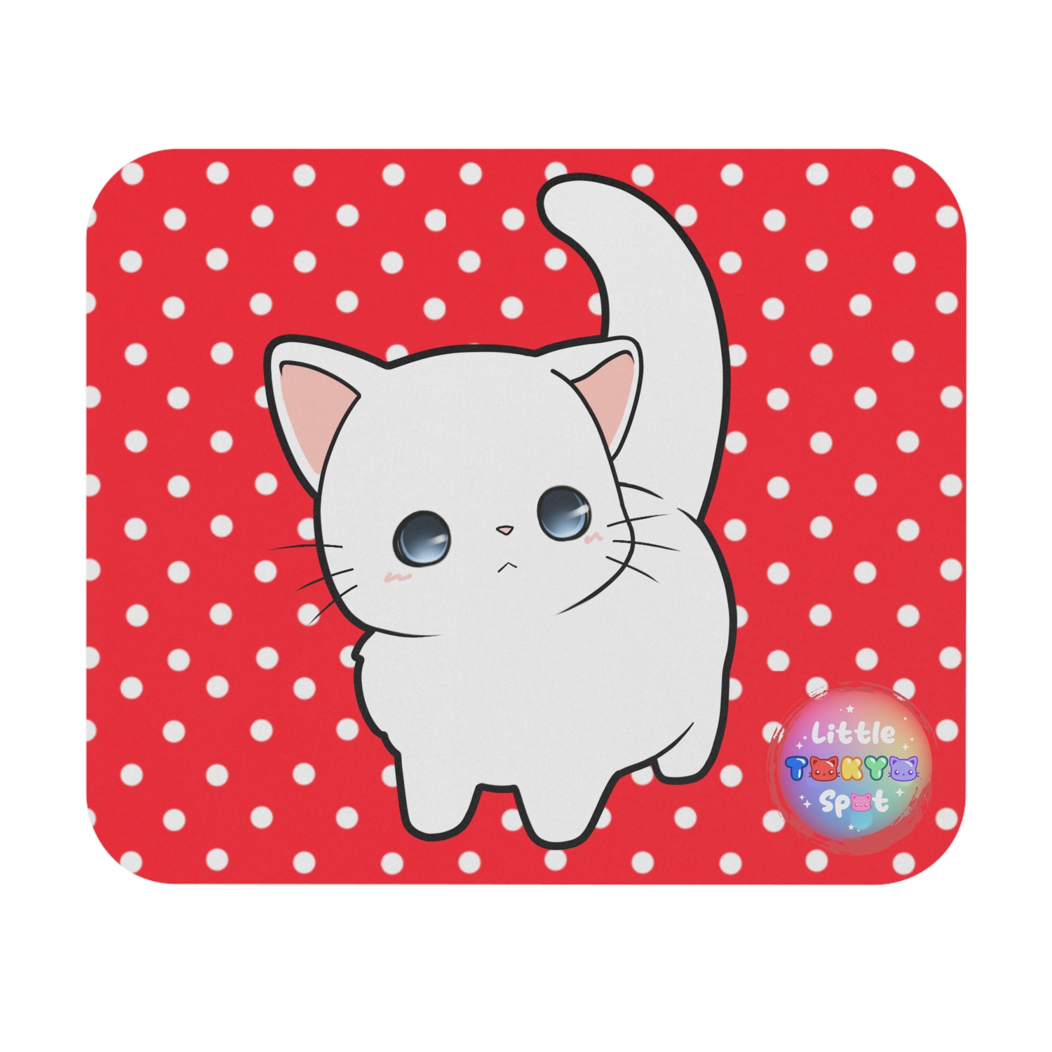 Cute Cat Mouse Pad - Red Polka Dots Design, Desk Accessories, Pet Lover Gift, Cute Office Decor, Cat-Themed Gift