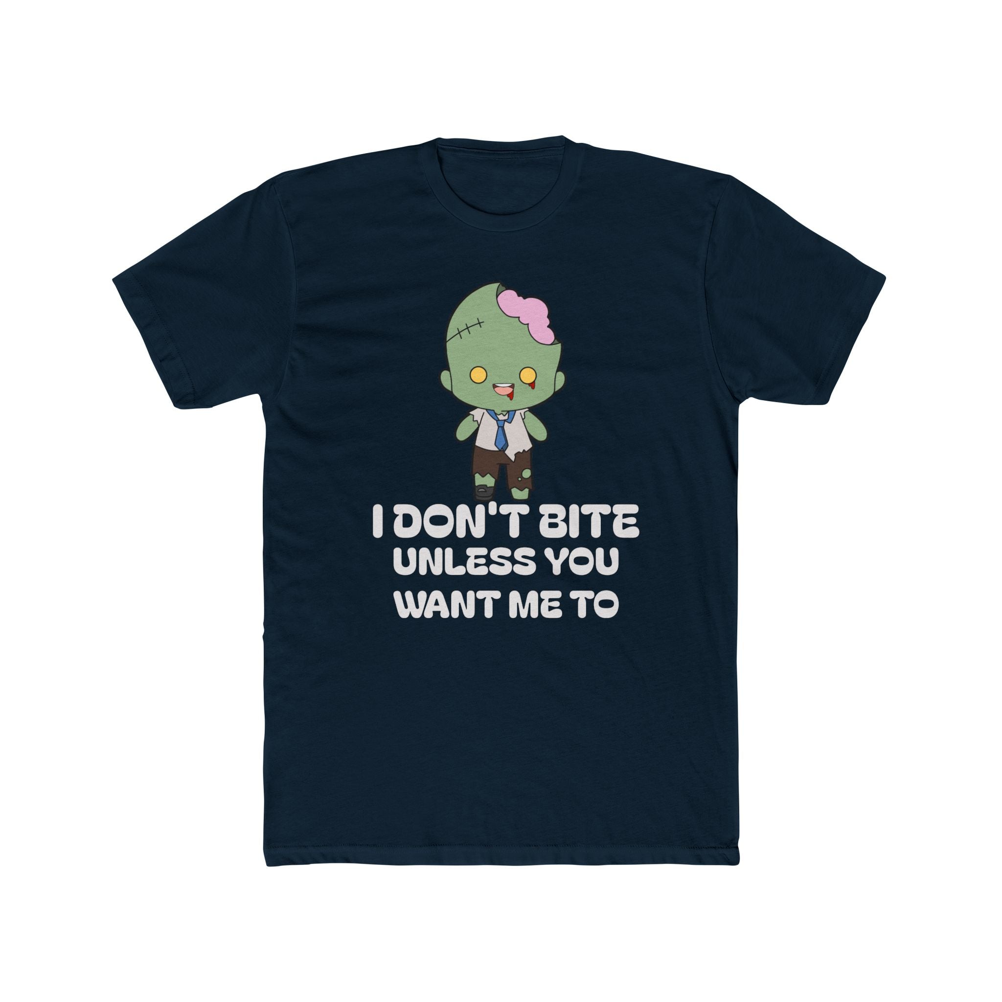 Cute Zombie Graphic T-Shirt | I Don’t Bite Unless You Want Me To, Funny Halloween Tee, Unisex Gift for Parties and Celebrations