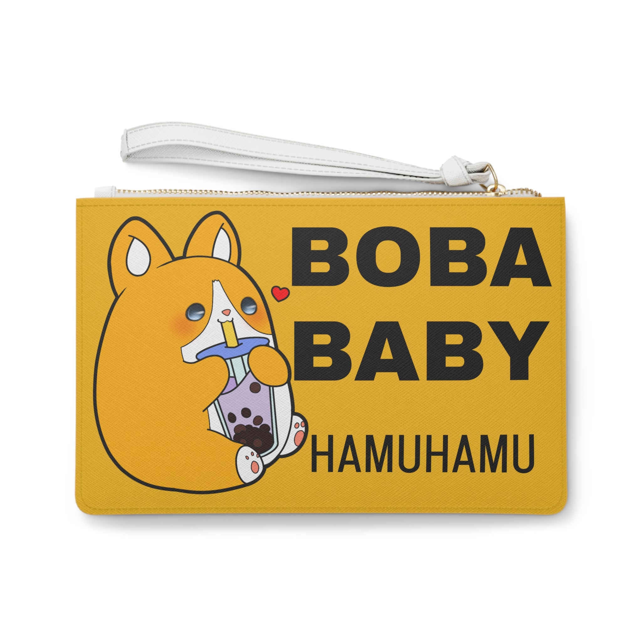 Cute Dog Foodie Yellow Clutch Bag, Bao Baby Bag, Boba Baby Pouch, Kawaii Accessory,  Purse, Pencil Case, Fun Gifts for Food Lovers