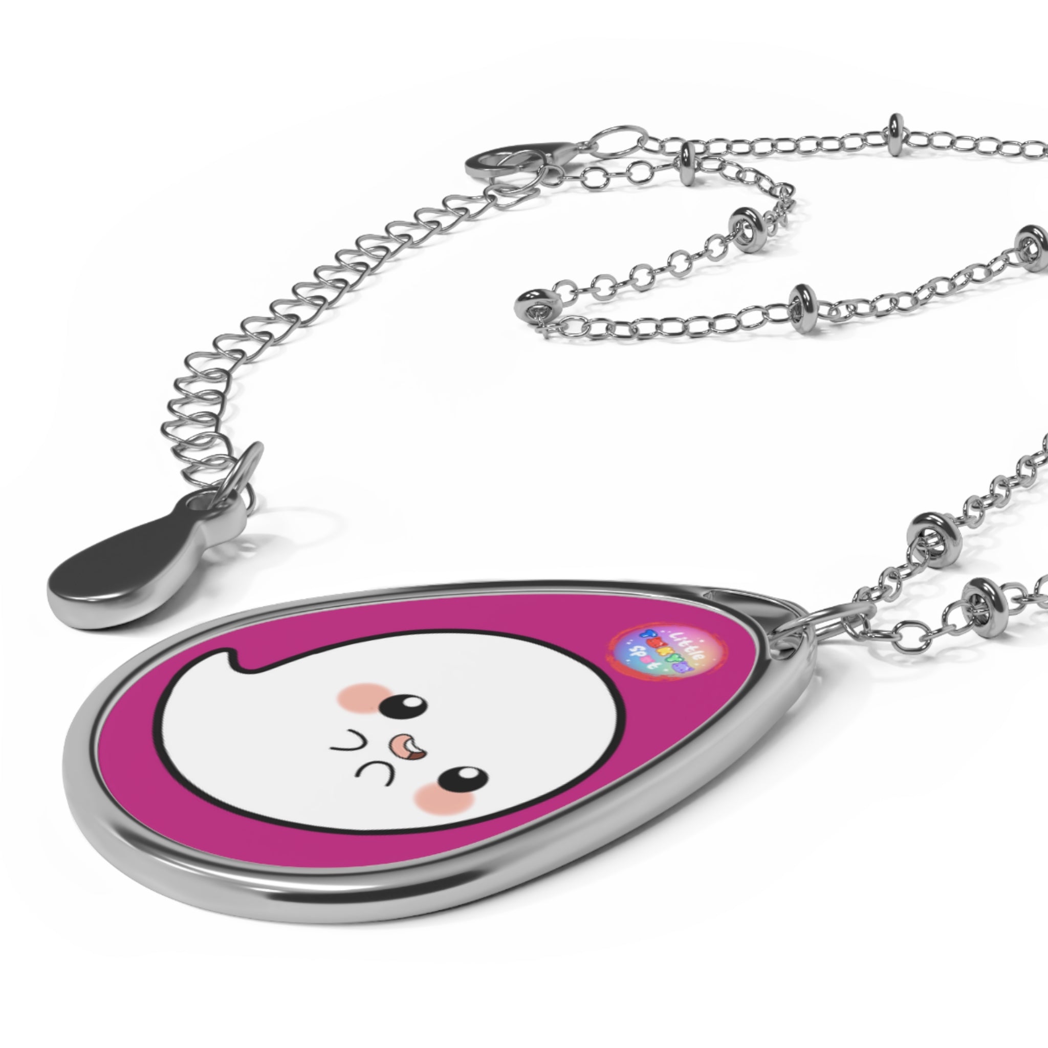 Cute Ghost Oval Necklace, Kawaii Jewelry, Unique Gift for Her, Halloween Accessories, Fun Everyday Wear