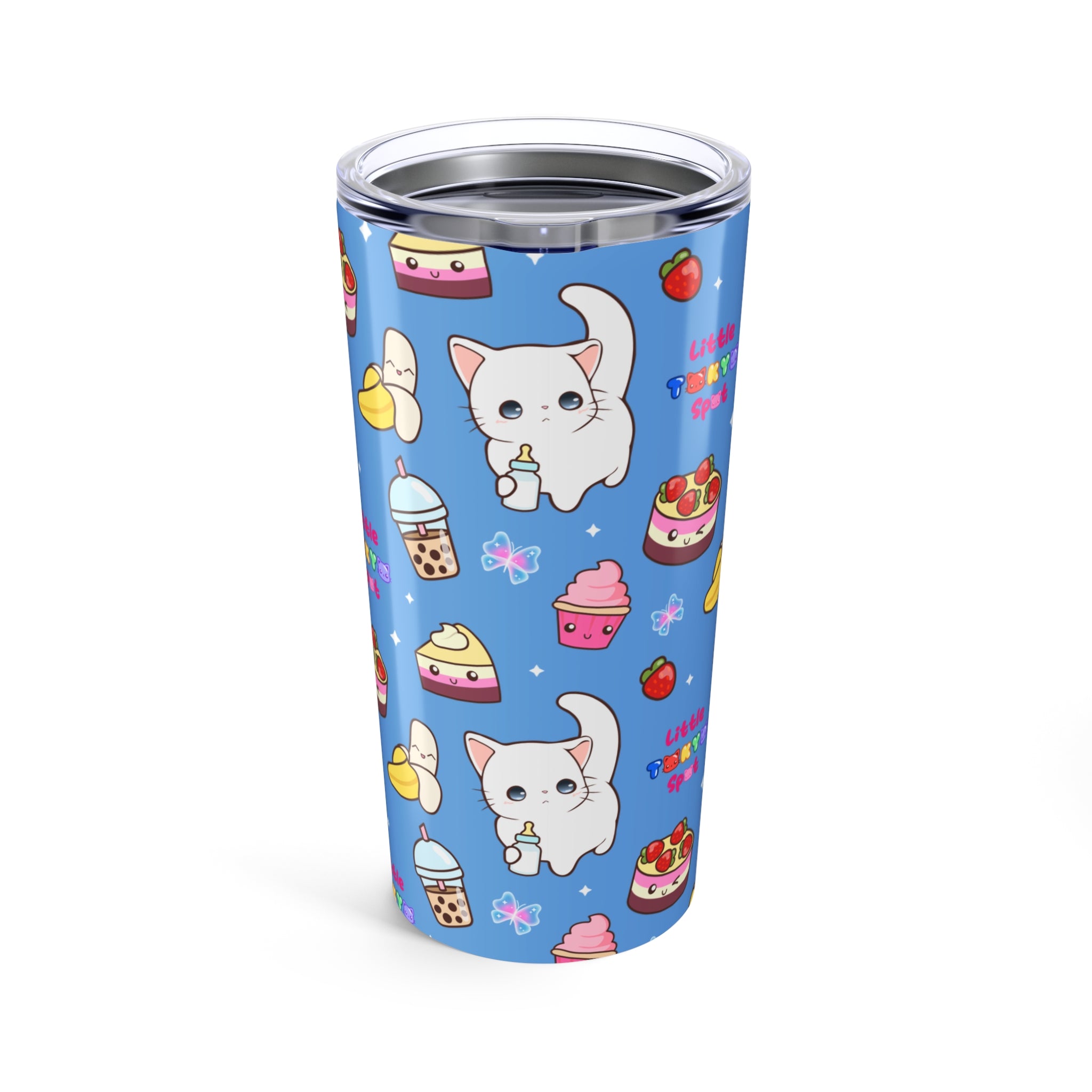 Cute Cat & Dessert Tumbler, 20oz Travel Mug, Adorable Pet Lover Gift, Kids Birthday Party Cup, Cheerful Drinkware