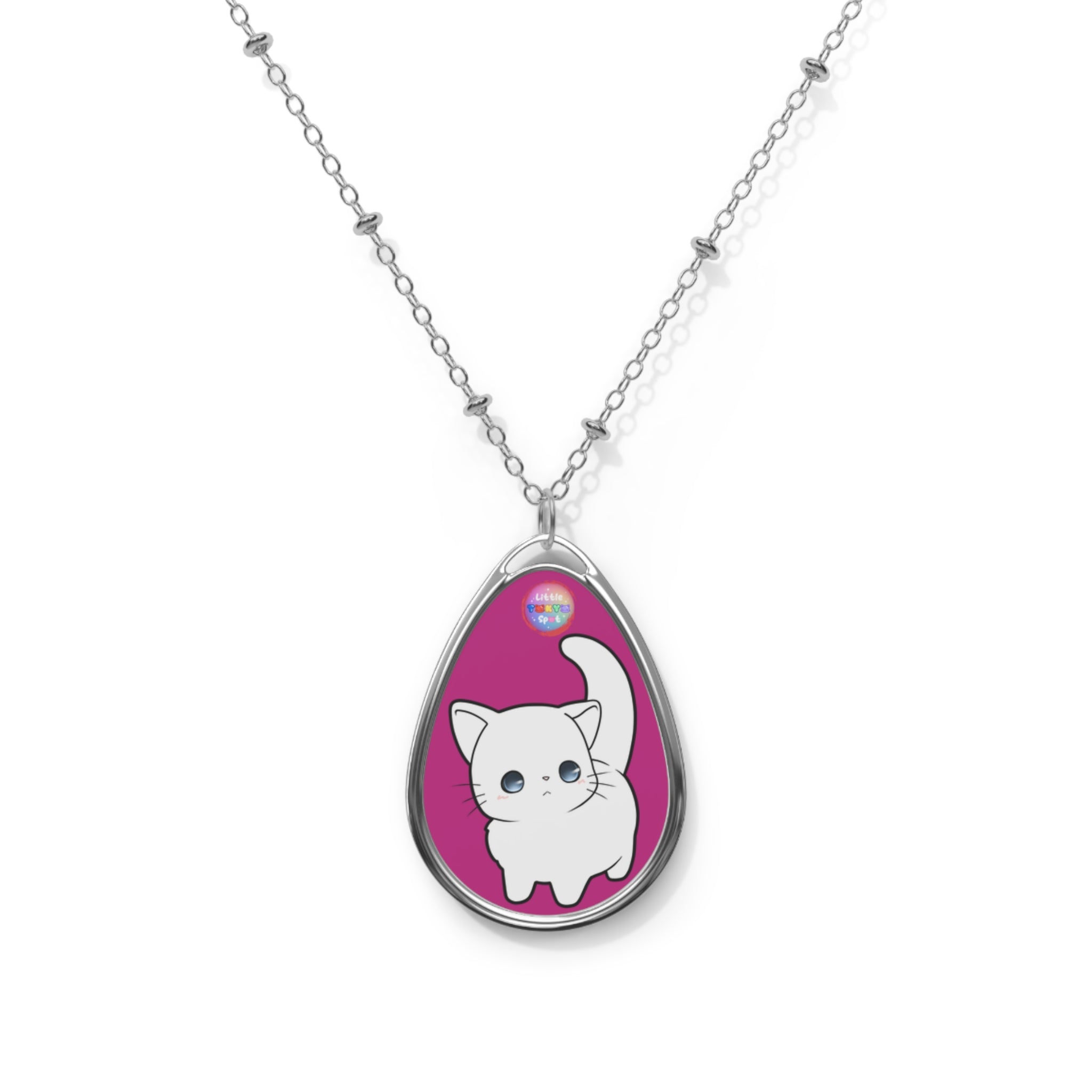 Cute Cat Oval Necklace, Pet Lover Jewelry, Gift for Cat Moms, Custom Cat Pendant, Kawaii Animal Necklace, Birthday Gift