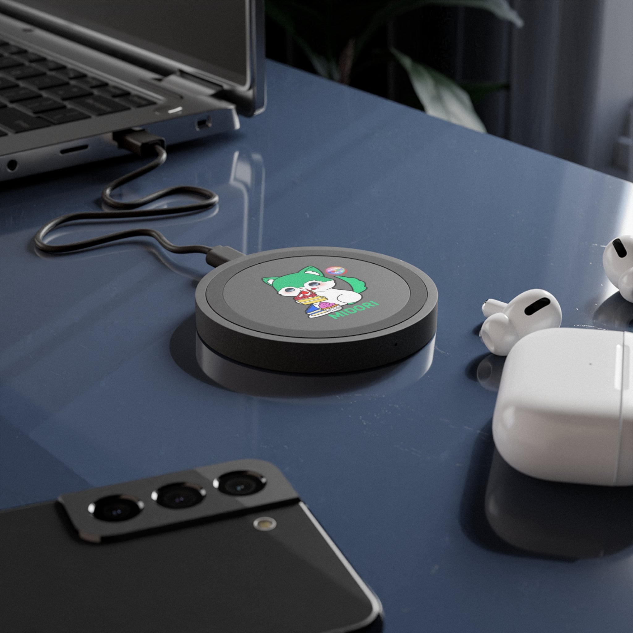 Cute Cartoon Pet Wireless Charging Pad - Fun Gaming Gift, Tech Accessory, Quake Style, Midori Design, Home Office Decor