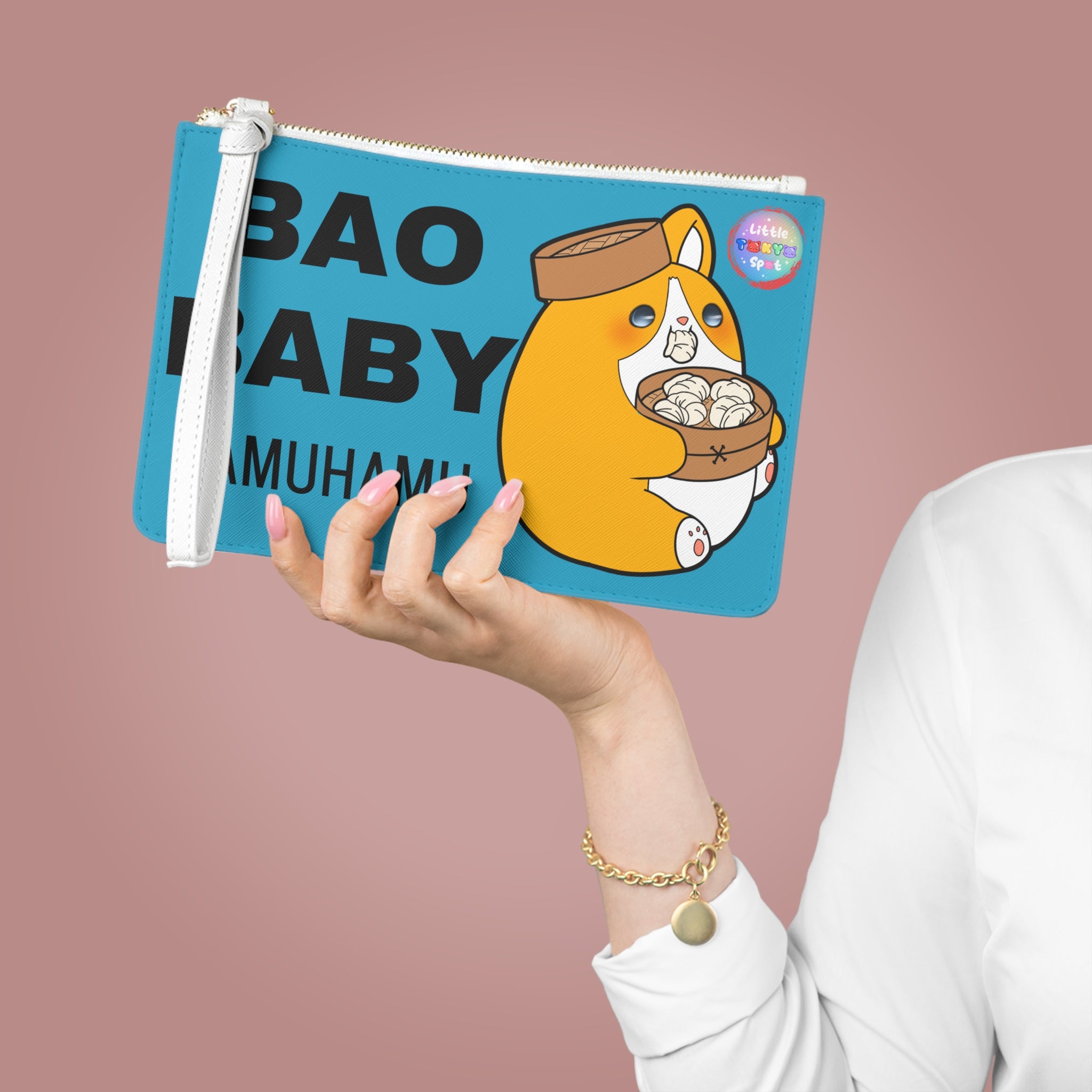 BLUE Cute Dog Foodie Clutch Bag, Bao Baby Bag, Boba Baby Pouch, Kawaii Accessory,  Purse, Pencil Case, Fun Gifts for Food Lovers