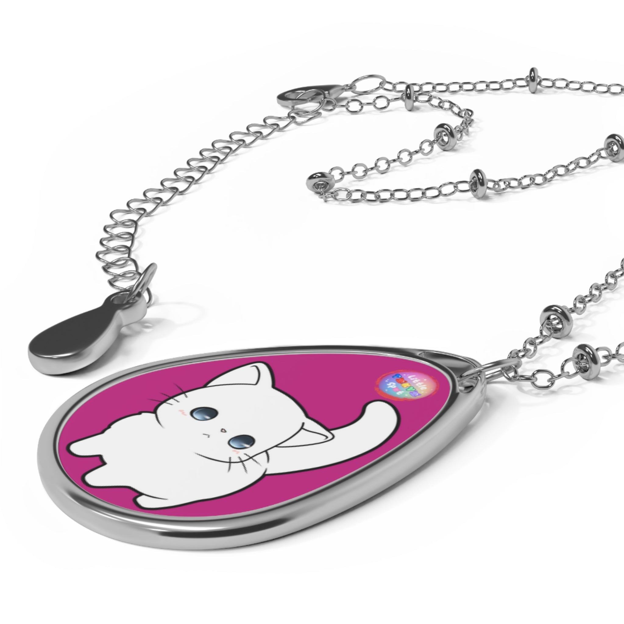 Cute Cat Oval Necklace, Pet Lover Jewelry, Gift for Cat Moms, Custom Cat Pendant, Kawaii Animal Necklace, Birthday Gift
