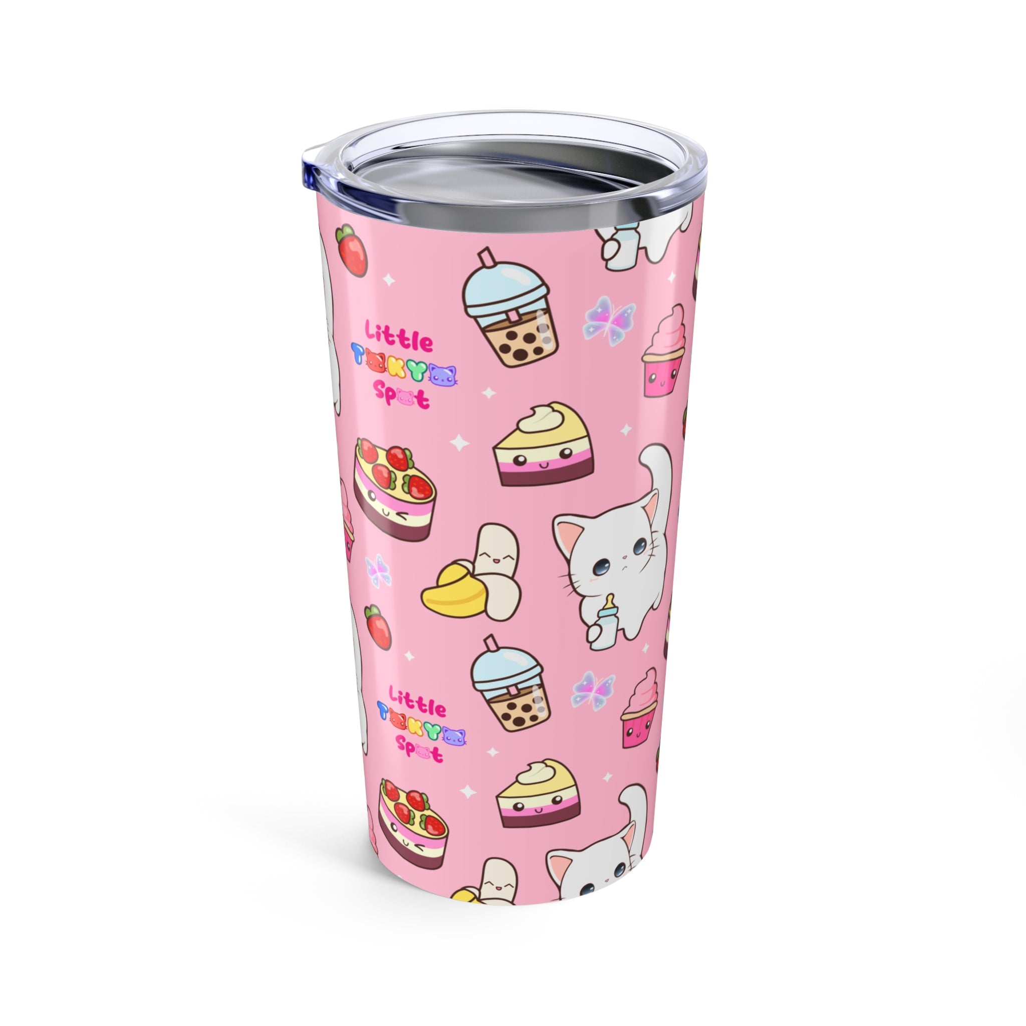 Cute Cat Tumbler 20oz, Cat Lover Gift, Pink Travel Mug, Kawaii Drink Cup, Birthday Gift for Animal Lovers