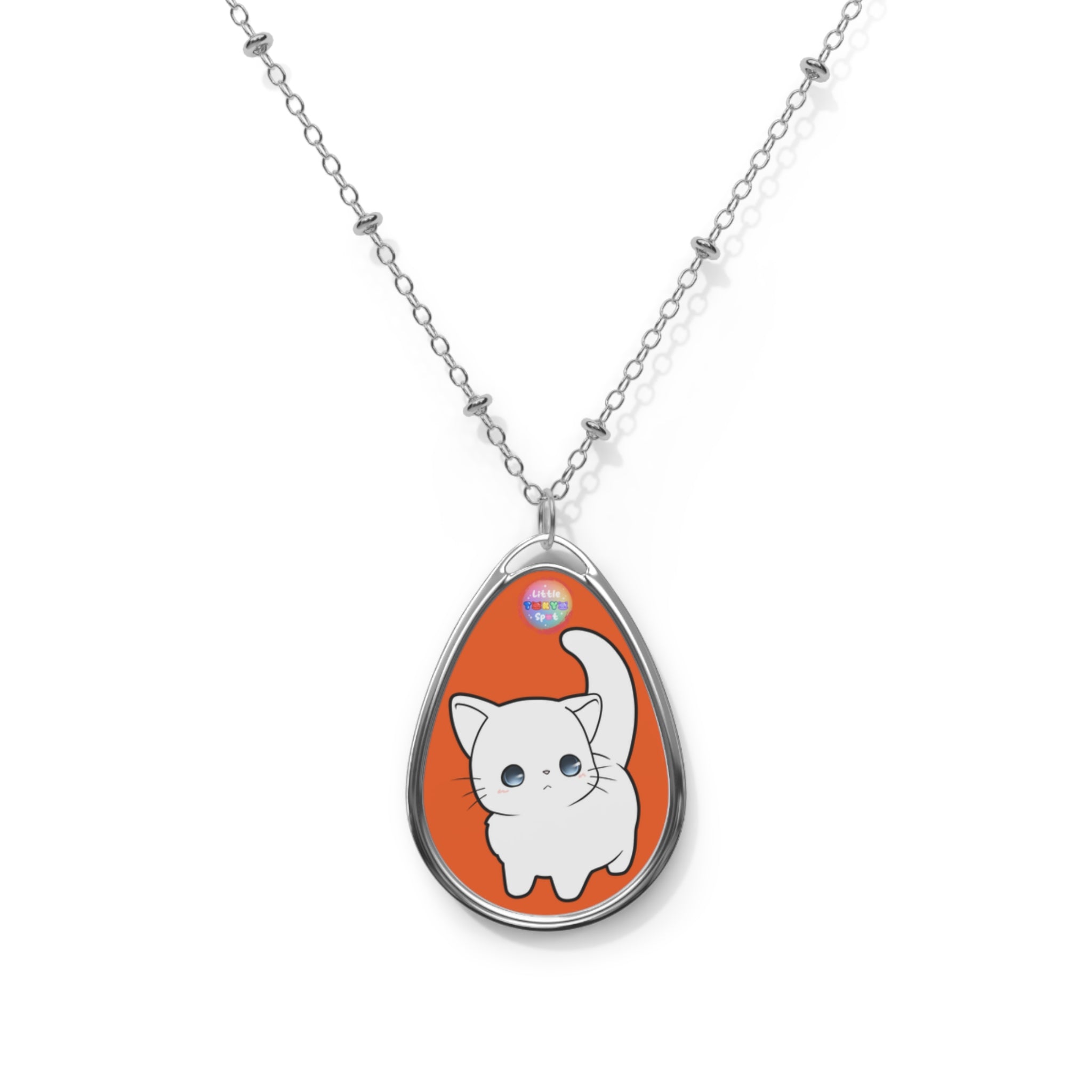 Cute Cat Oval Necklace, Cat Jewelry, Pet Lover Gift, Animal Pendant, Holiday Gifts, Sweetheart Charm, Birthday Present
