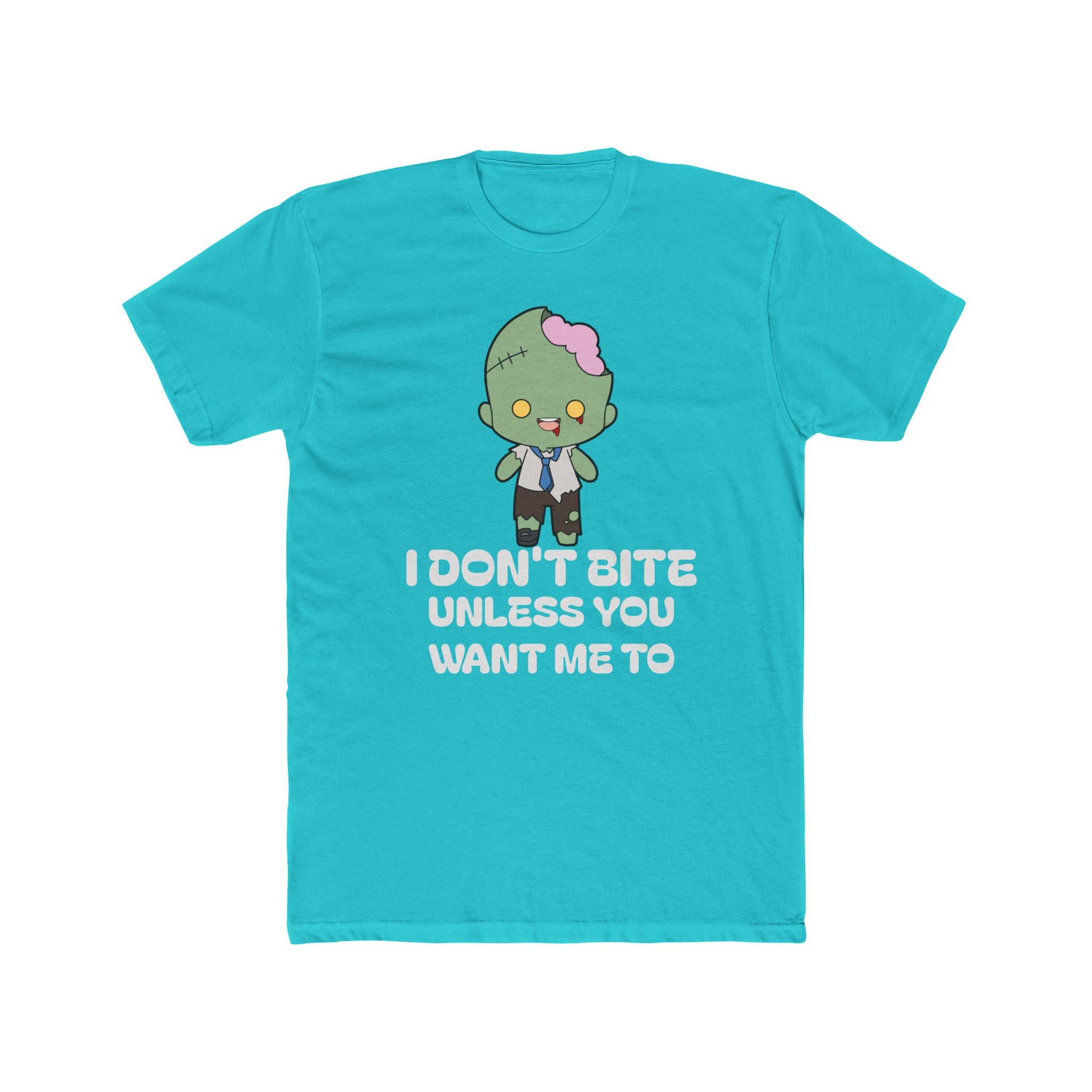 Cute Zombie Graphic T-Shirt | I Don’t Bite Unless You Want Me To, Funny Halloween Tee, Unisex Gift for Parties and Celebrations