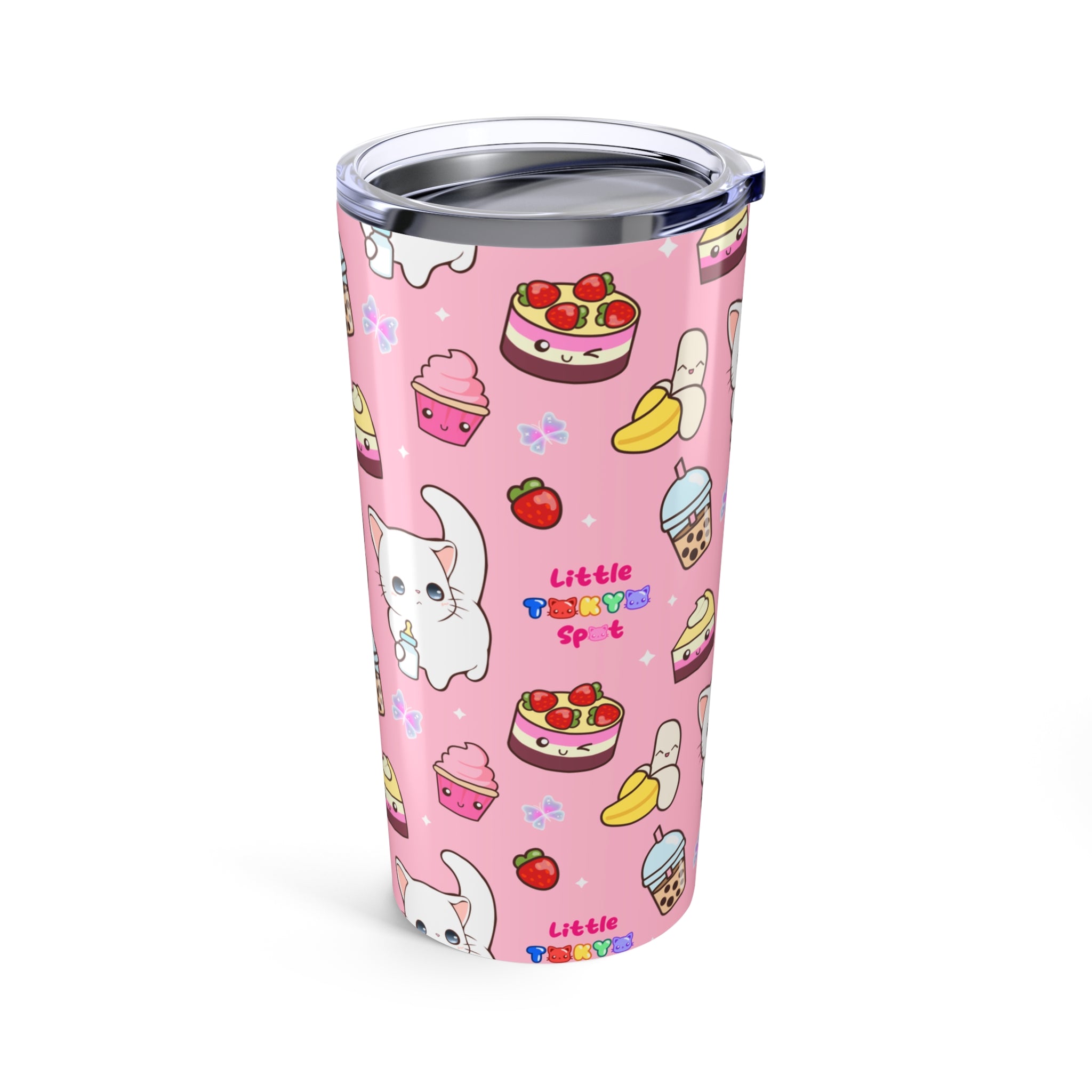 Cute Cat Tumbler 20oz, Cat Lover Gift, Pink Travel Mug, Kawaii Drink Cup, Birthday Gift for Animal Lovers
