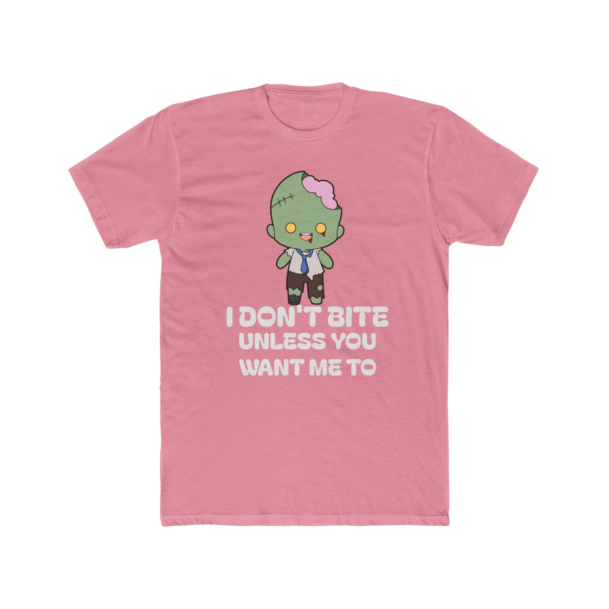 Cute Zombie Graphic T-Shirt | I Don’t Bite Unless You Want Me To, Funny Halloween Tee, Unisex Gift for Parties and Celebrations