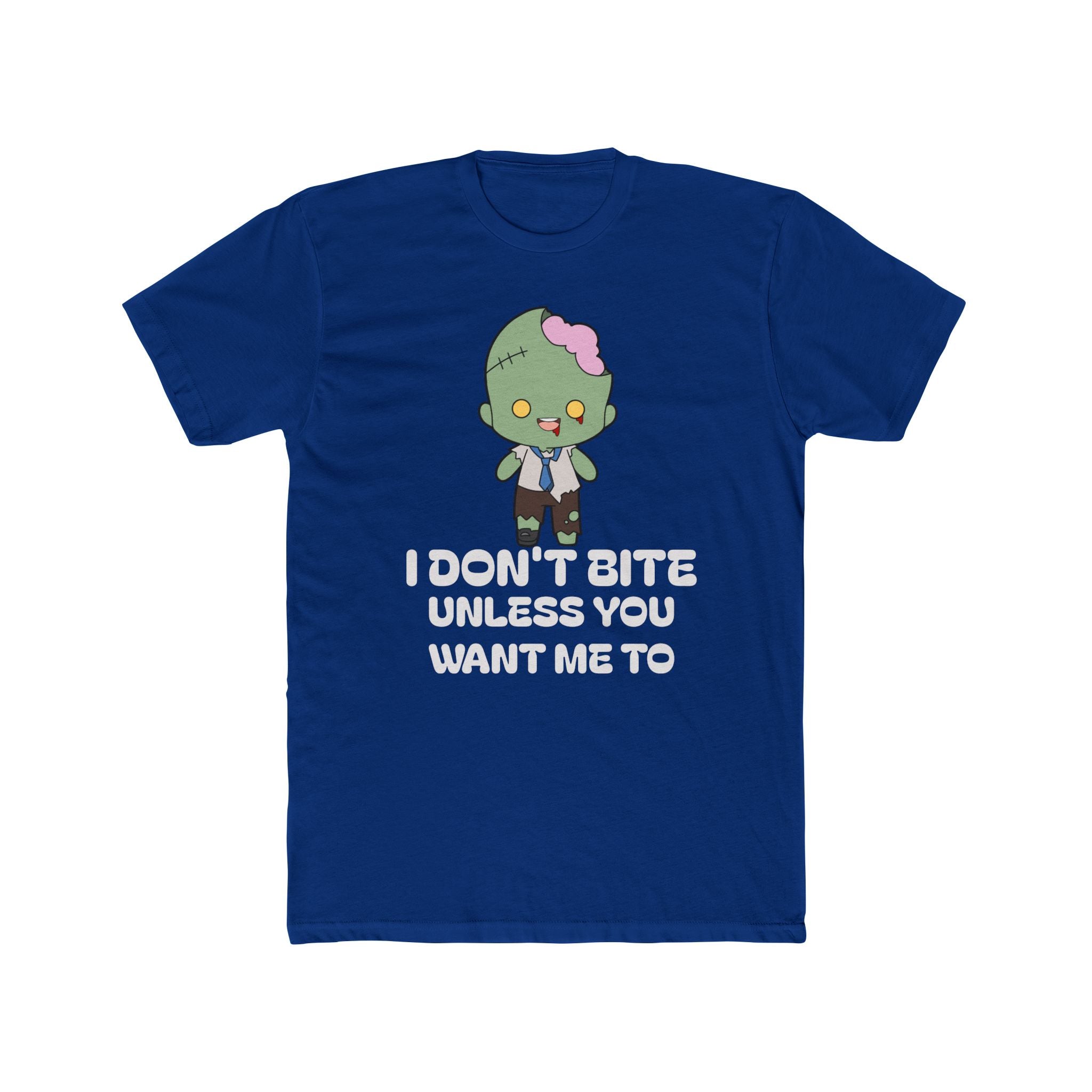 Cute Zombie Graphic T-Shirt | I Don’t Bite Unless You Want Me To, Funny Halloween Tee, Unisex Gift for Parties and Celebrations