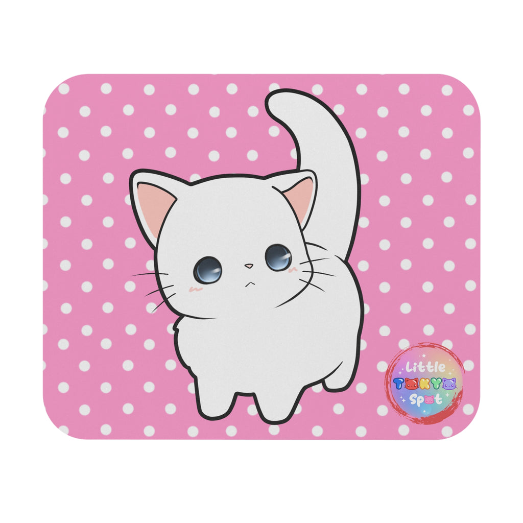 Cute Cat Mouse Pad with Pink Polka Dots, Cat Lover Desk Accessory, Kawaii Office Decor, Personalized Gift, Home Office Essentials