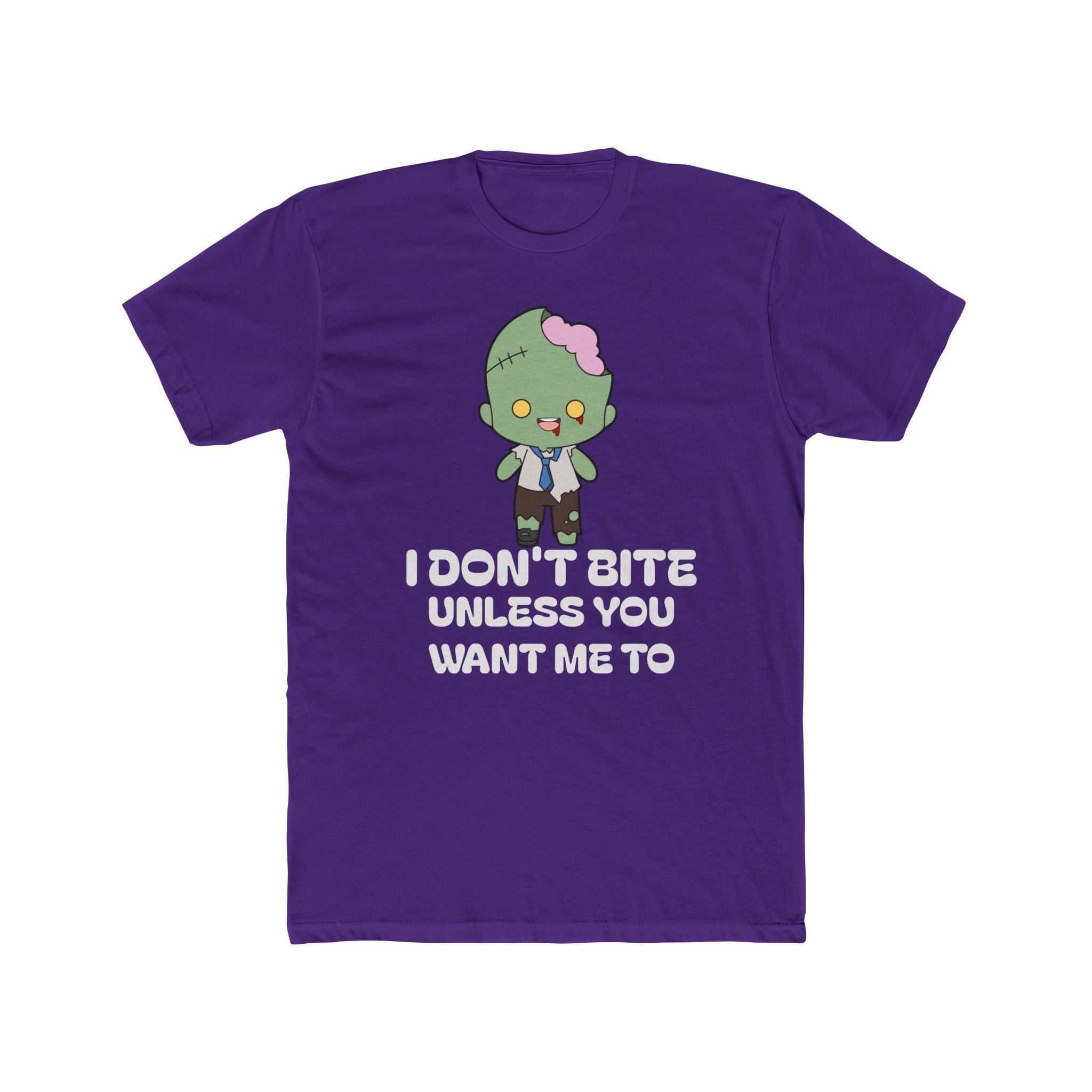 Cute Zombie Graphic T-Shirt | I Don’t Bite Unless You Want Me To, Funny Halloween Tee, Unisex Gift for Parties and Celebrations