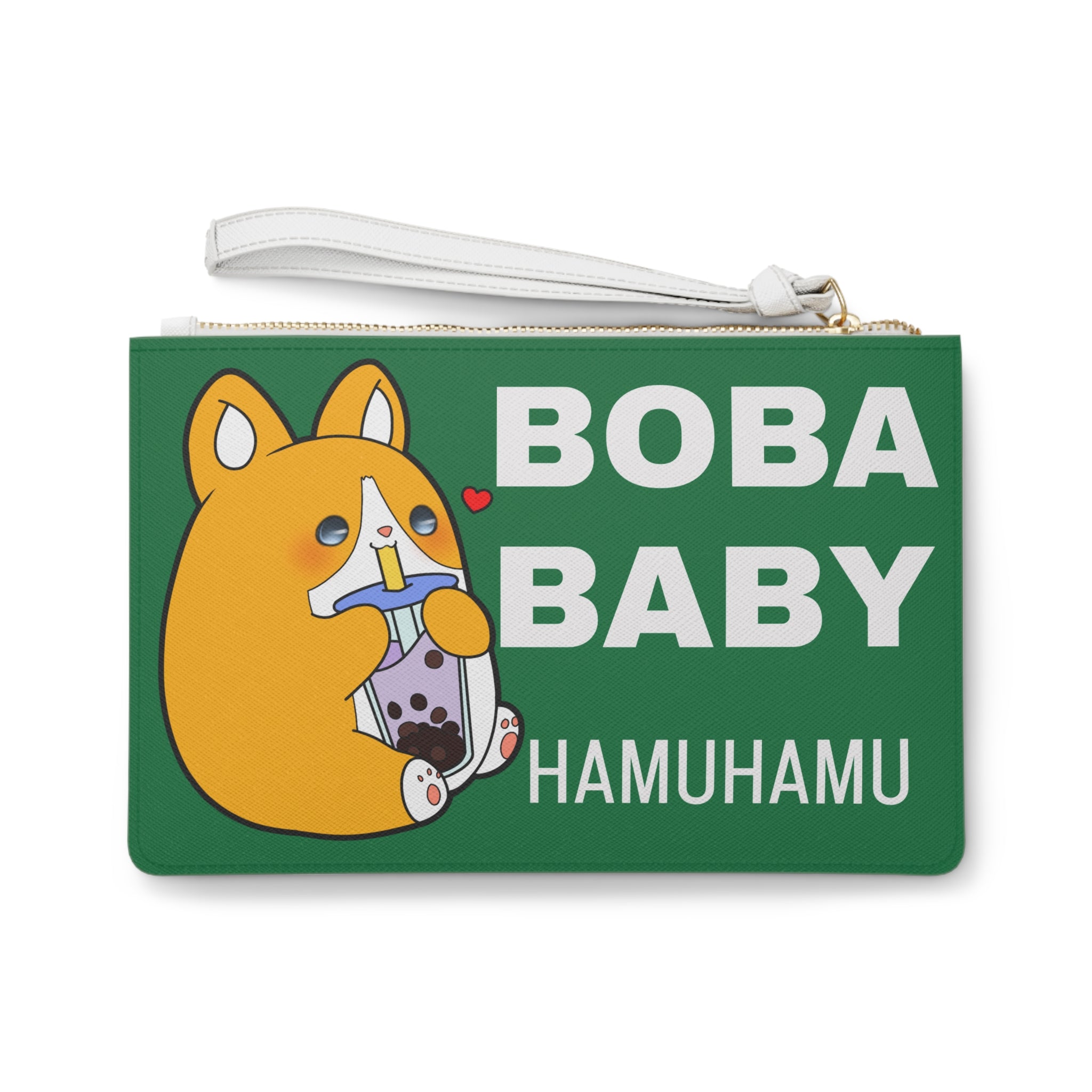 Green Cute Dog Foodie Clutch Bag, Bao Baby Bag, Boba Baby Pouch, Kawaii Accessory,  Purse, Pencil Case, Fun Gifts for Food Lovers