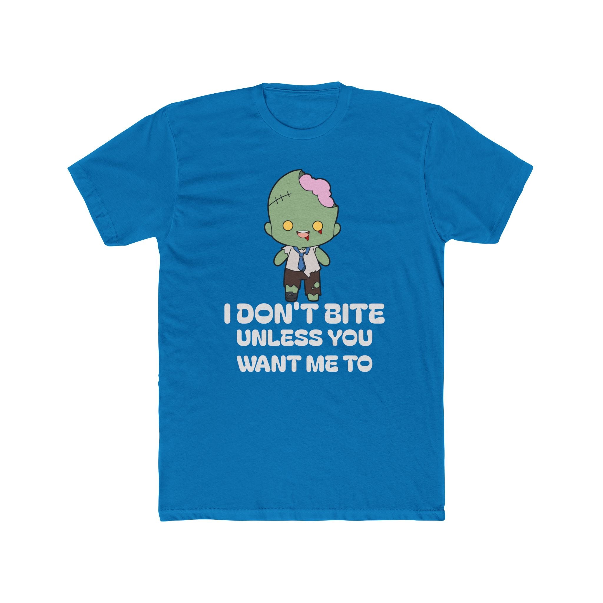 Cute Zombie Graphic T-Shirt | I Don’t Bite Unless You Want Me To, Funny Halloween Tee, Unisex Gift for Parties and Celebrations