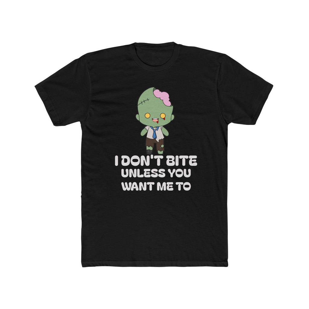 Cute Zombie Graphic T-Shirt | I Don’t Bite Unless You Want Me To, Funny Halloween Tee, Unisex Gift for Parties and Celebrations