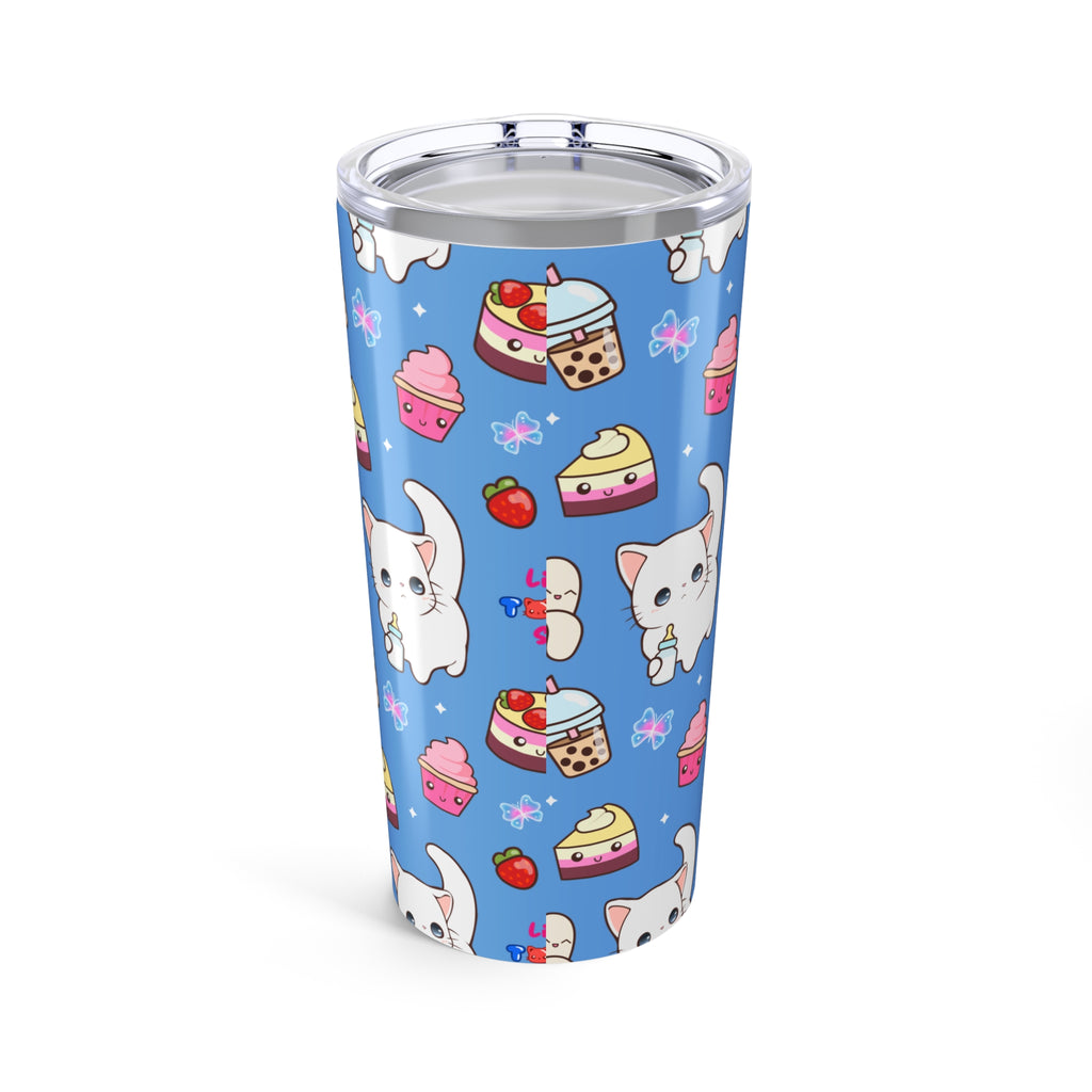 Cute Cat & Dessert Tumbler, 20oz Travel Mug, Adorable Pet Lover Gift, Kids Birthday Party Cup, Cheerful Drinkware