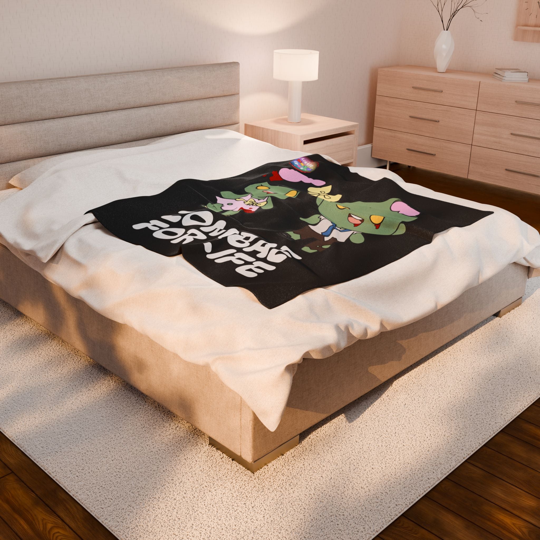 BLACK Zombie-Themed Velveteen Plush Blanket for Cozy Nights, Halloween Decor, Gift for Couples, Home Soft Furnishings, Cute & Fun Blanket
